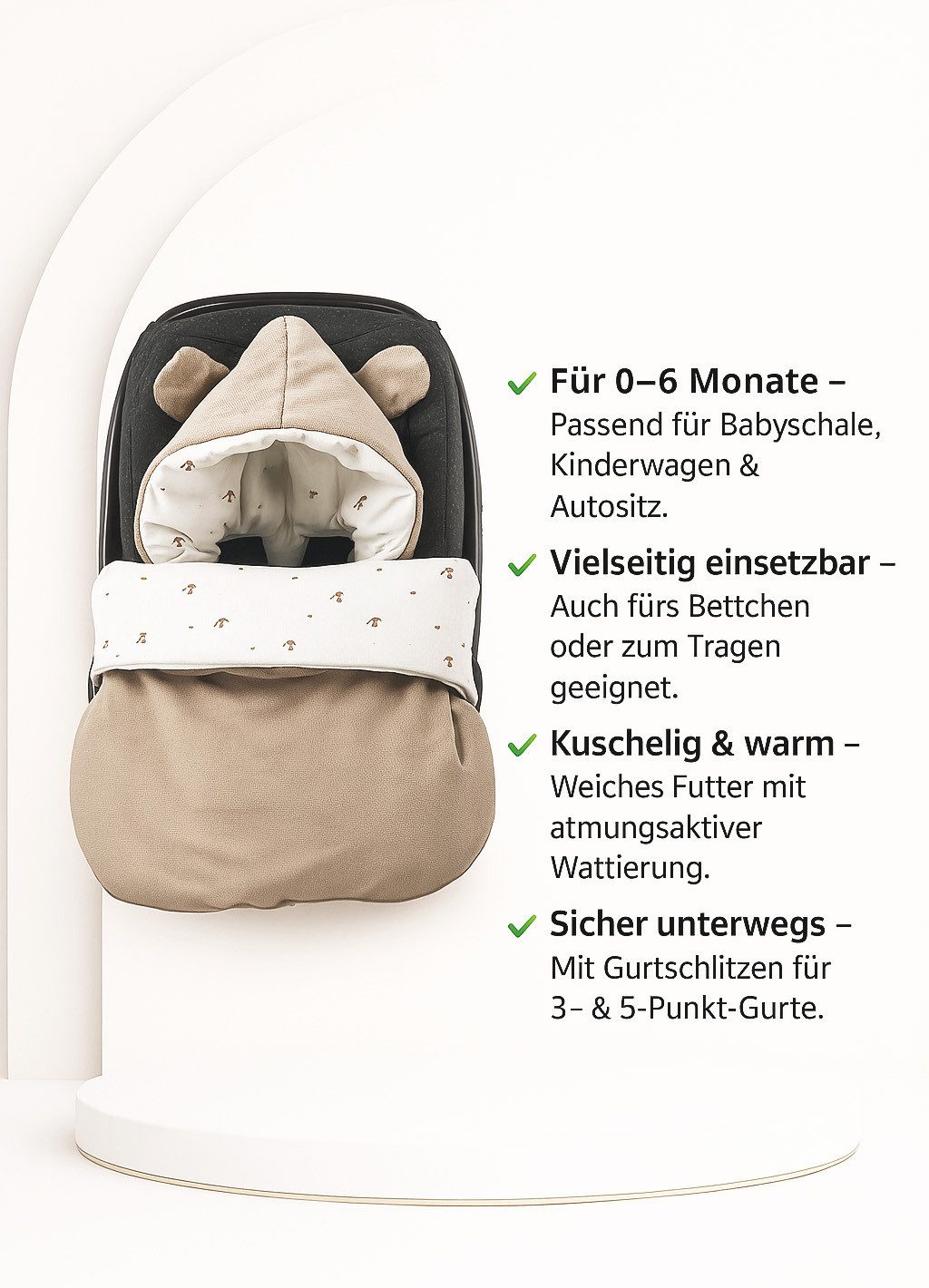 BABEES Fußsack Fußsack BABYFUßSACK für Babyschale Frühling Übergang warm mit Füllung, Einschlagdecke Fußsack Universal Baby GANZJÄHRIG