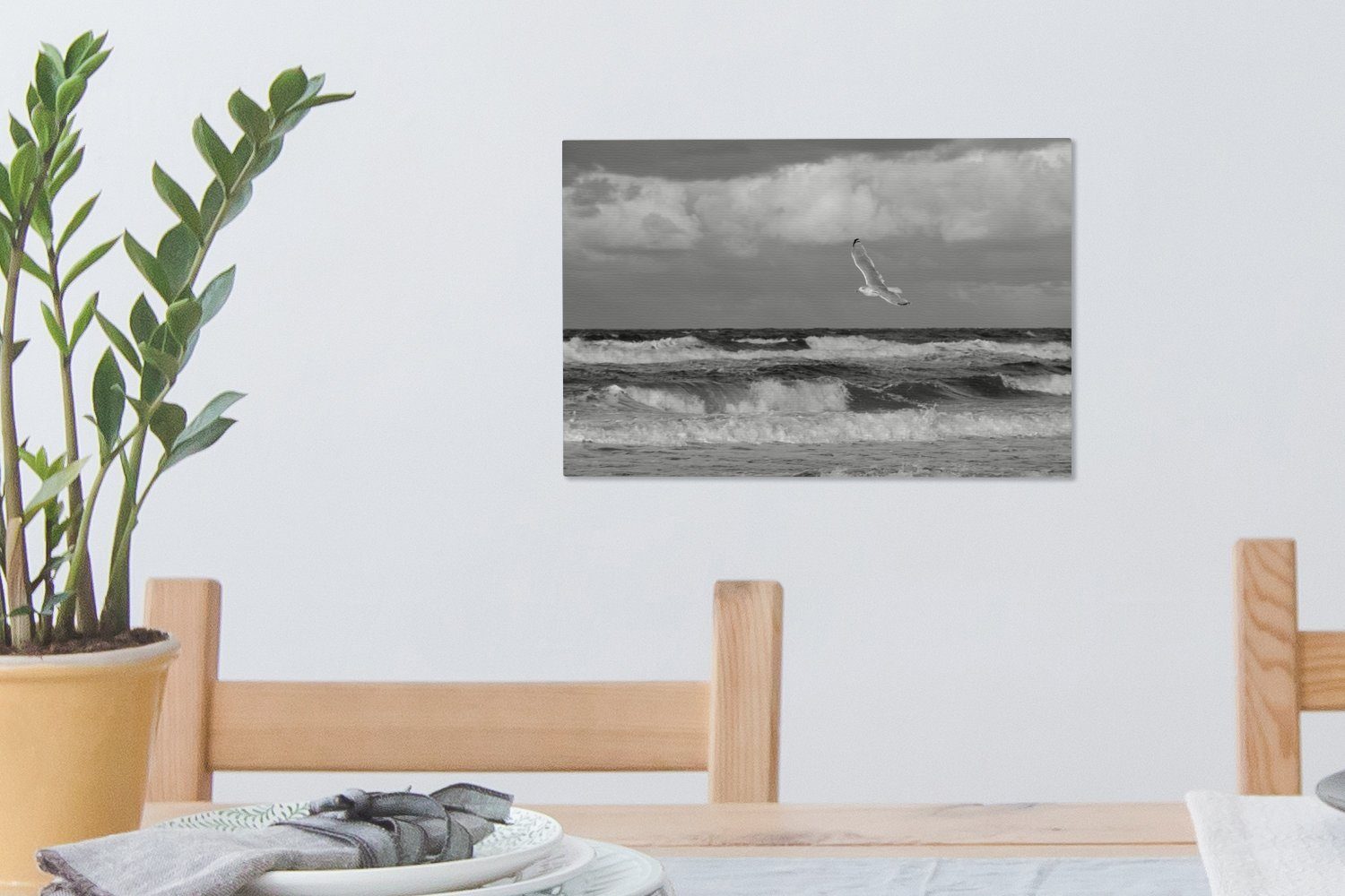 OneMillionCanvasses® Leinwandbild Ostsee - Möwe - Wasser, Fotodruck (1 St), Leinwand Bilder Klein, Wand Dekoration Aesthetic 30x20 cm – Bild 5 von 5