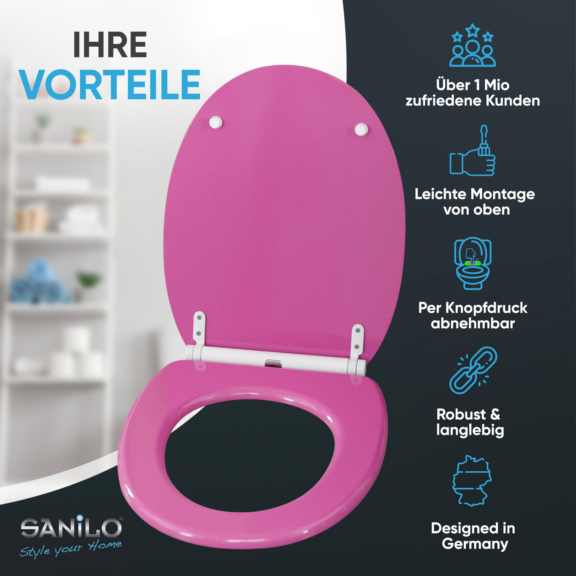 Sanilo WC-Sitz Glitzer mit Absenkautomatik & Quick Release, Premium Toilettendeckel, abnehmbar, leichte Montage von oben