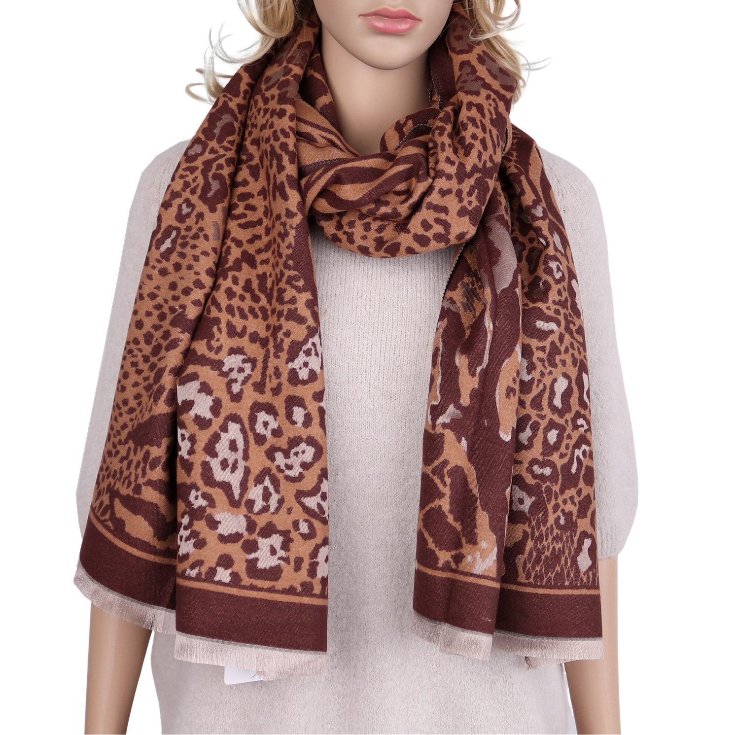 Modeschal weicher und warmer Schal Leopard Muster, 65 x180cm