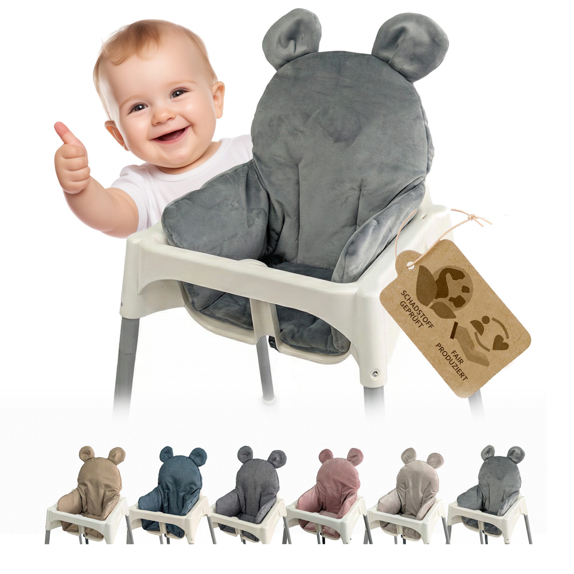 BambiniWelt by Rafael K. Hochstuhlauflage Sitzbezug Kissen Ersatzbezug kompatibel mit Ikea Hochstuhl Antilop M2, weich, waschbar, langlebig