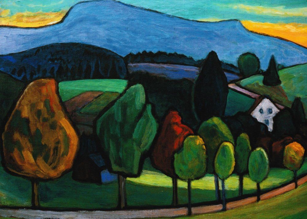 Postkarte Kunstkarte Gabriele Münter "Landschaft mit blauem Berg"