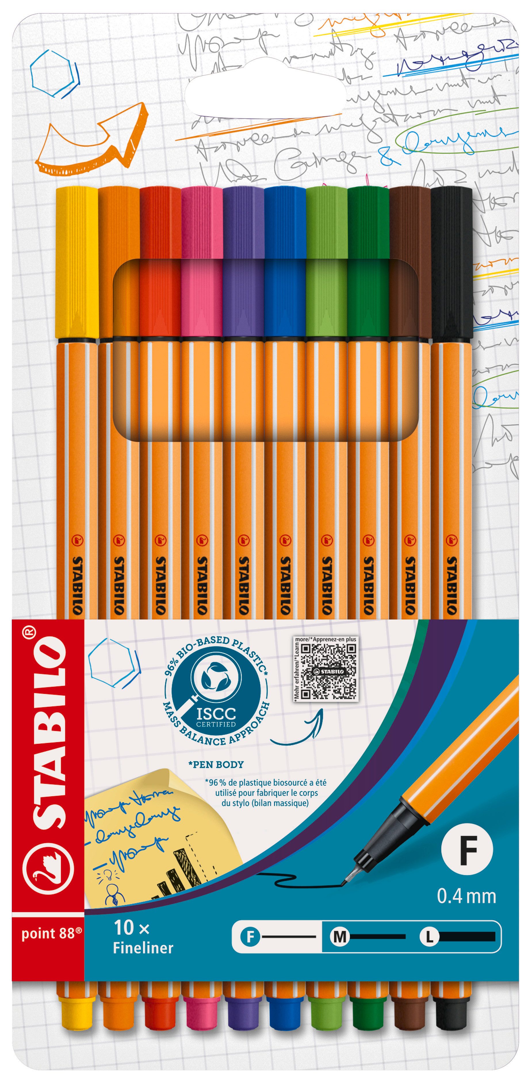 STABILO Fineliner STABILO point 88 Fineliner - 0,4 mm - 10er Set - Standardfarben