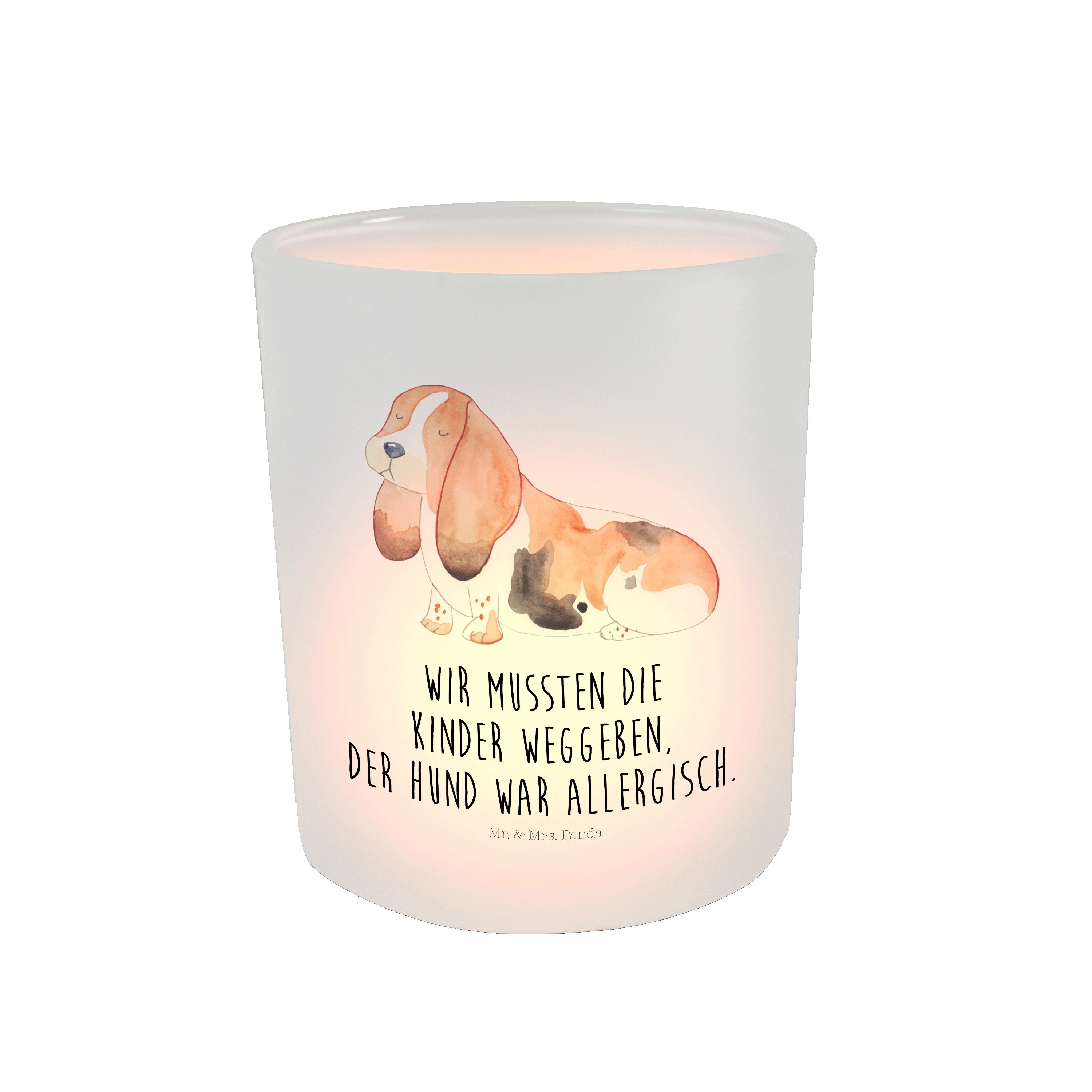Mr. & Mrs. - Basset Hund (1 - Hound St) Windlicht Panda Transparent Kerzengla Geschenk, Teelichthalter
