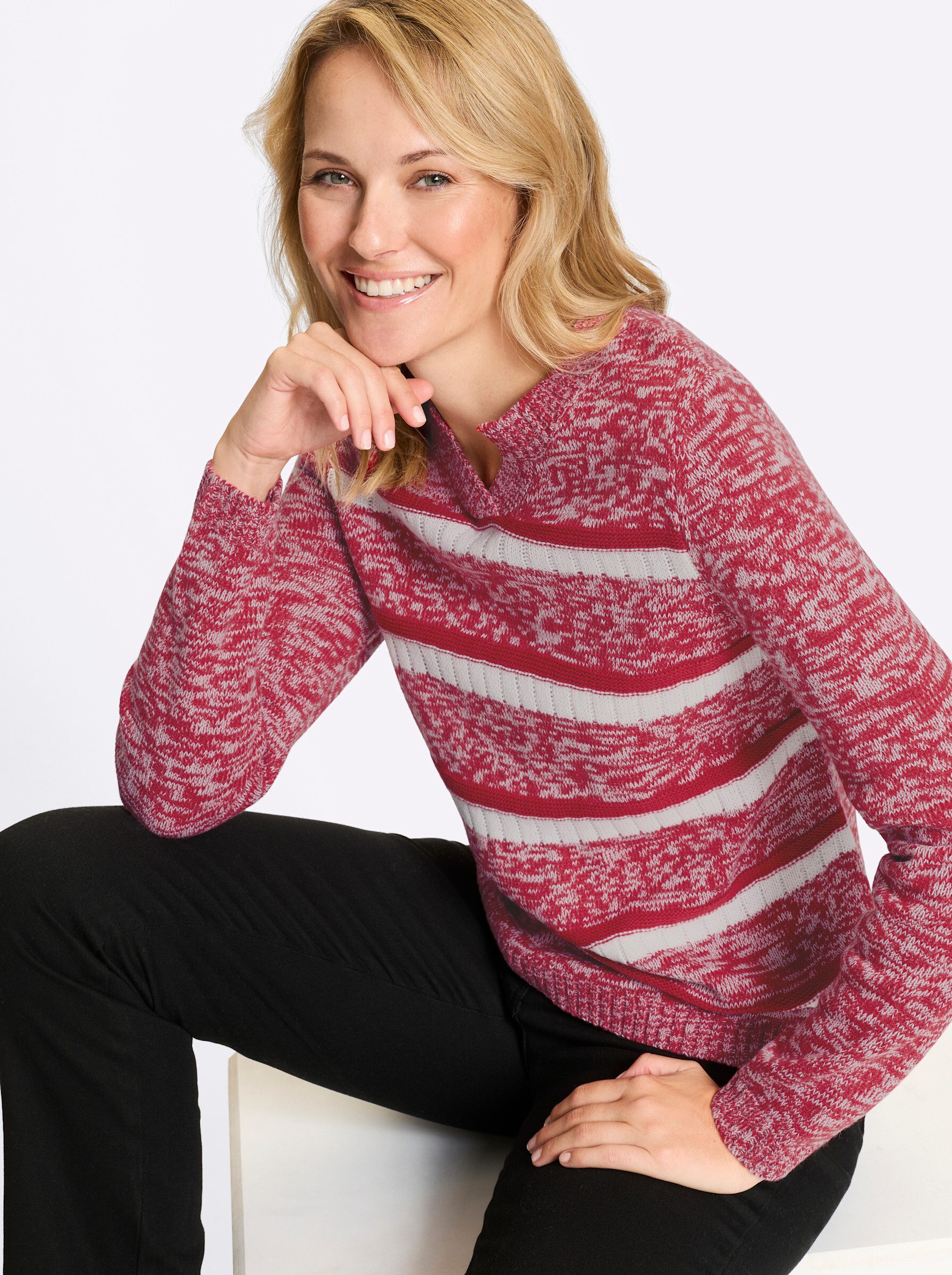 Sieh an! Strickpullover Ringel-Pullover Langarm Mustermix gestrickt