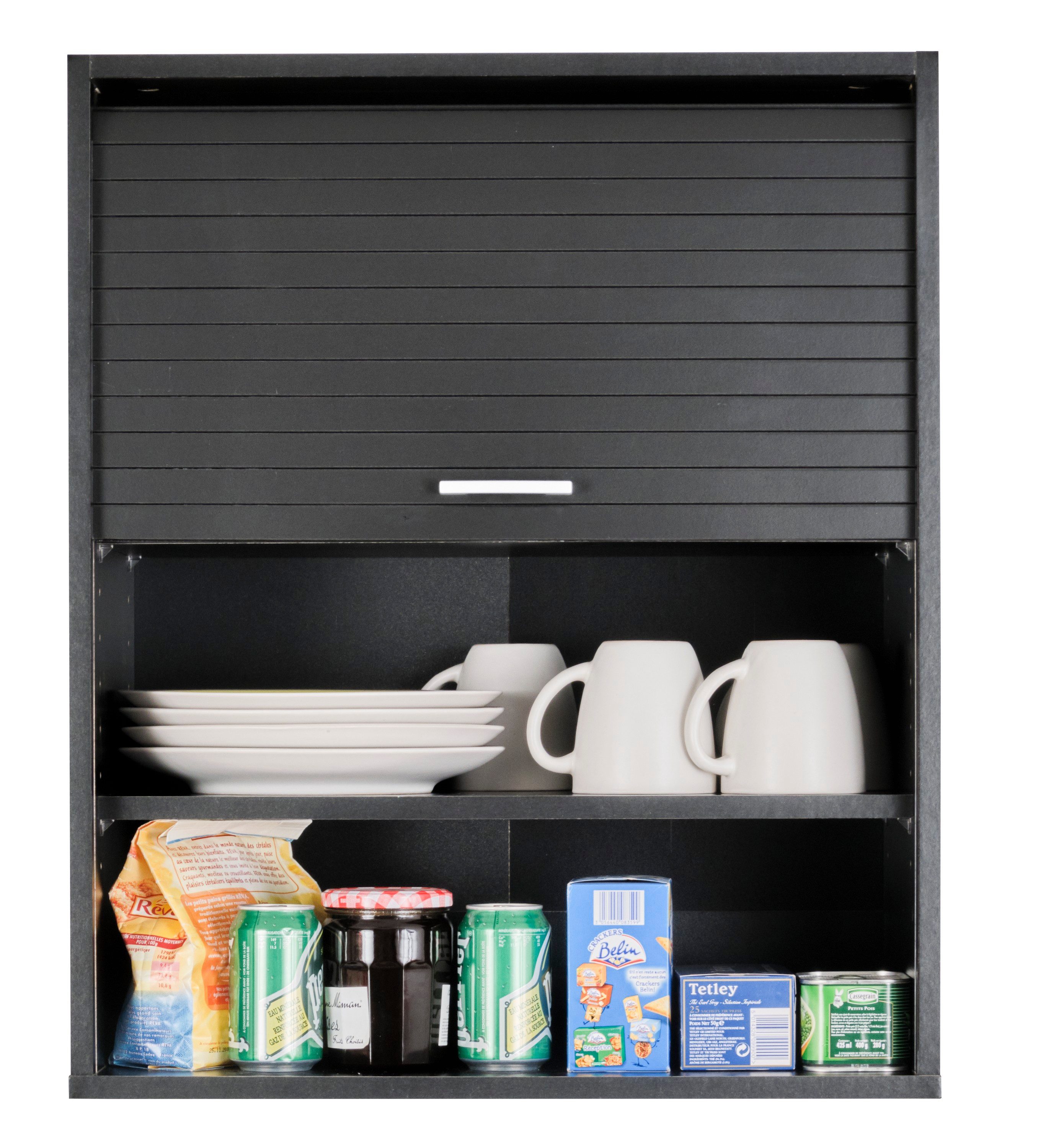 SIMMOB Rollladenschrank Küchenschrank, höhenverstellbare Böden, Schwarz, 72x60x35 cm