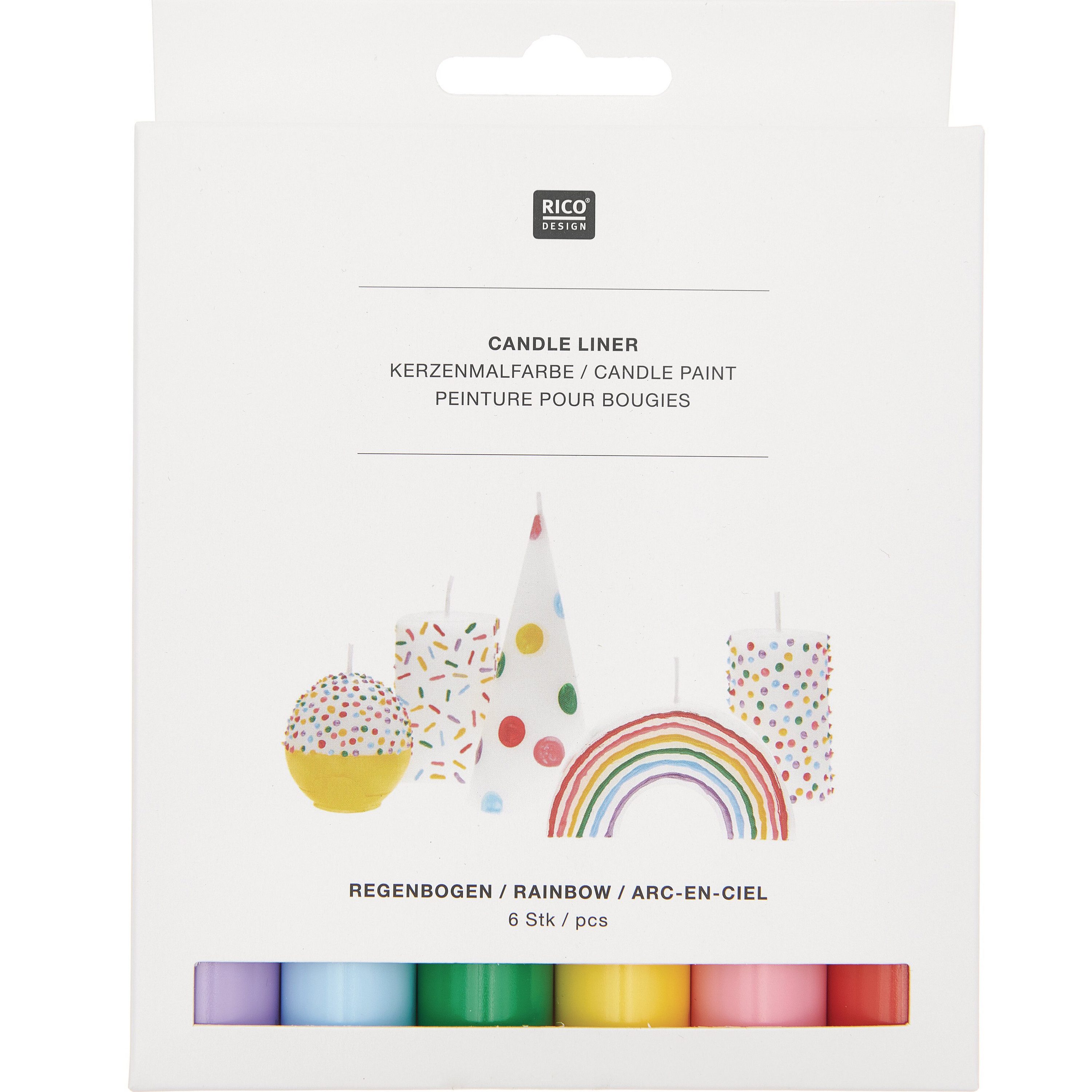 Rico Design Bastelfarbe Candle Liner-Set Rainbow, 6 Stück