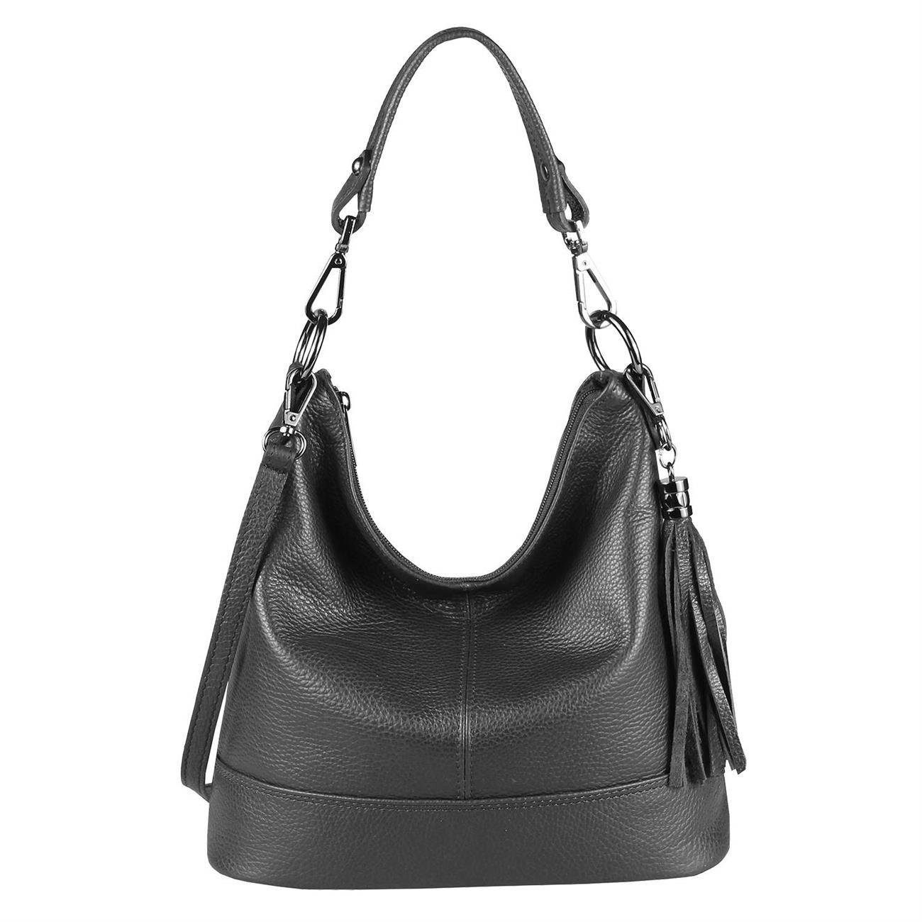 ITALYSHOP24 Schultertasche Made in Italy Damen Leder Tasche Shopper, als Handtasche, CrossOver, Umhängetasche tragbar Schwarz