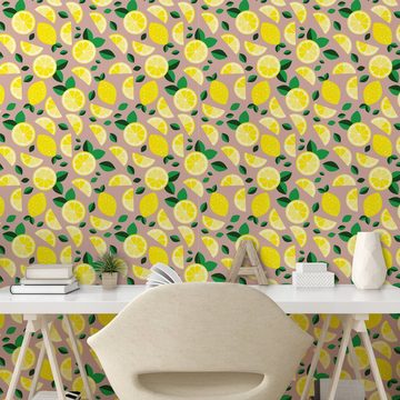 Abakuhaus Vinyltapete selbstklebendes Wohnzimmer Küchenakzent, Zitrone Vibrierende farbige Scheiben geschnitten Obst