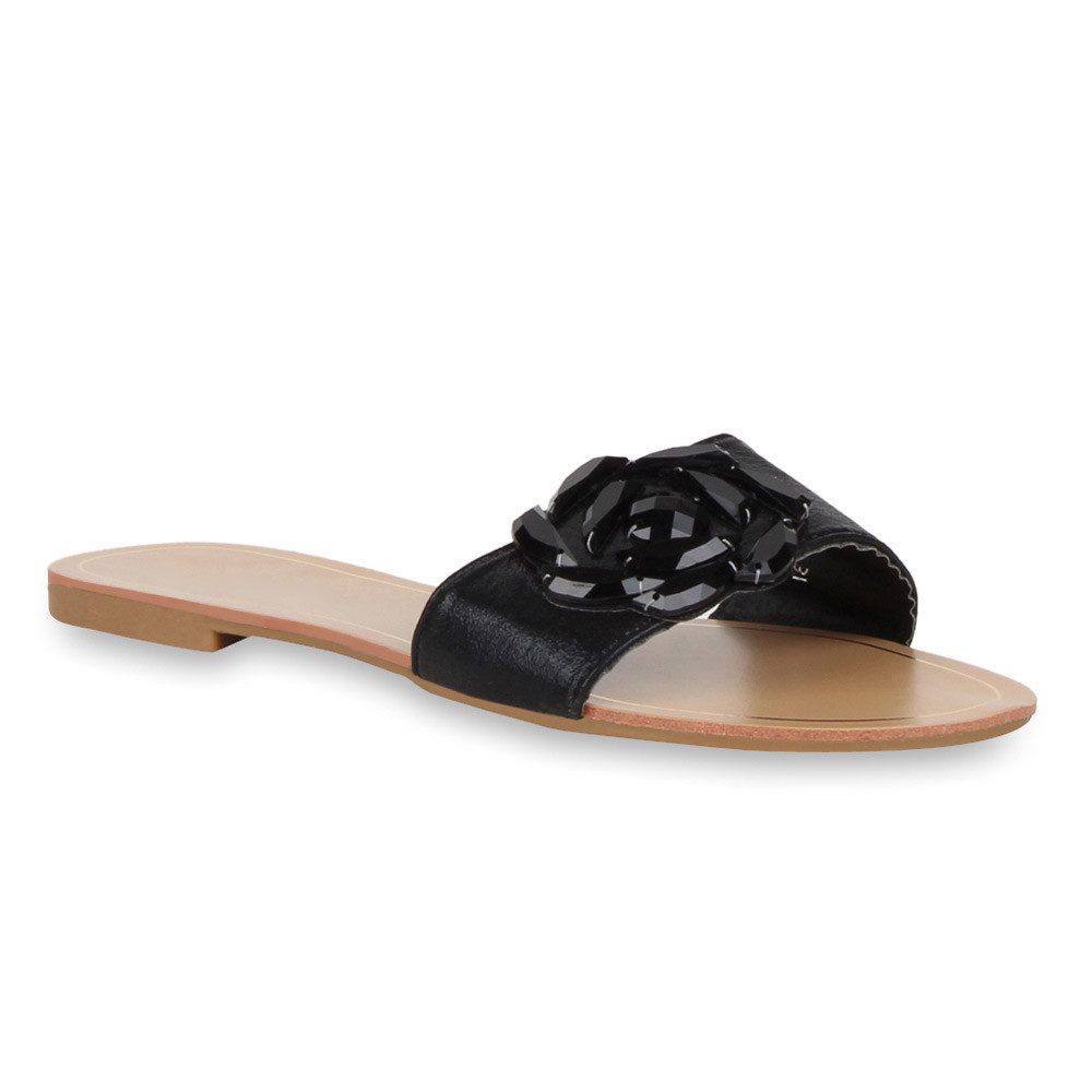 VAN HILL 72088 Pantolette Damen Sandalen Metallic Schlappen Beach Flats