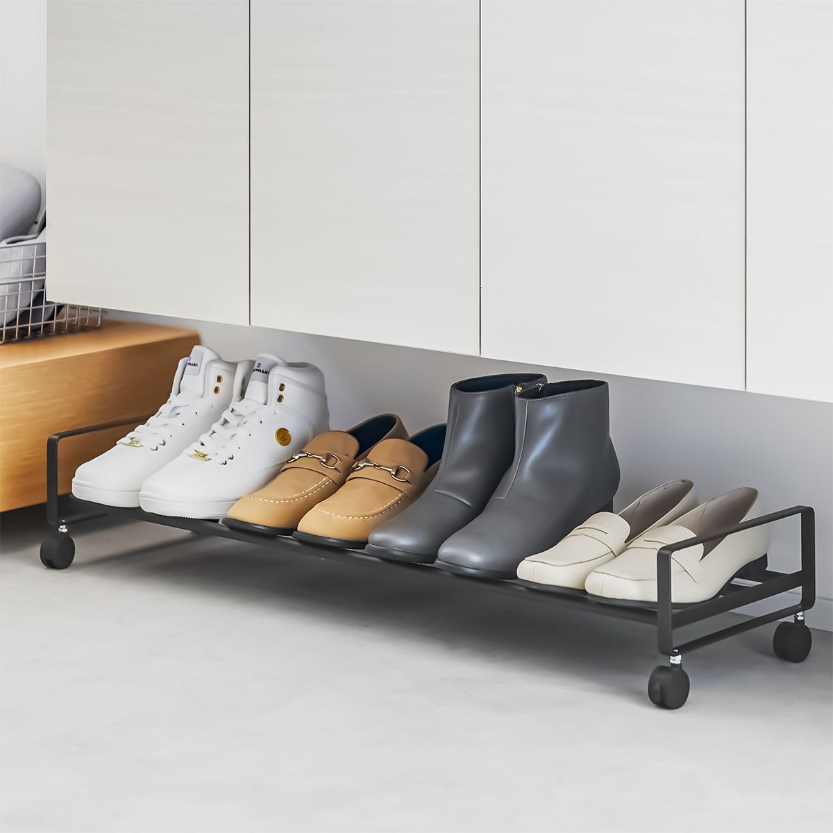 Yamazaki Schuhregal Tower Schuhablage Metall mit Rollen mobil kompakt schma günstig online kaufen