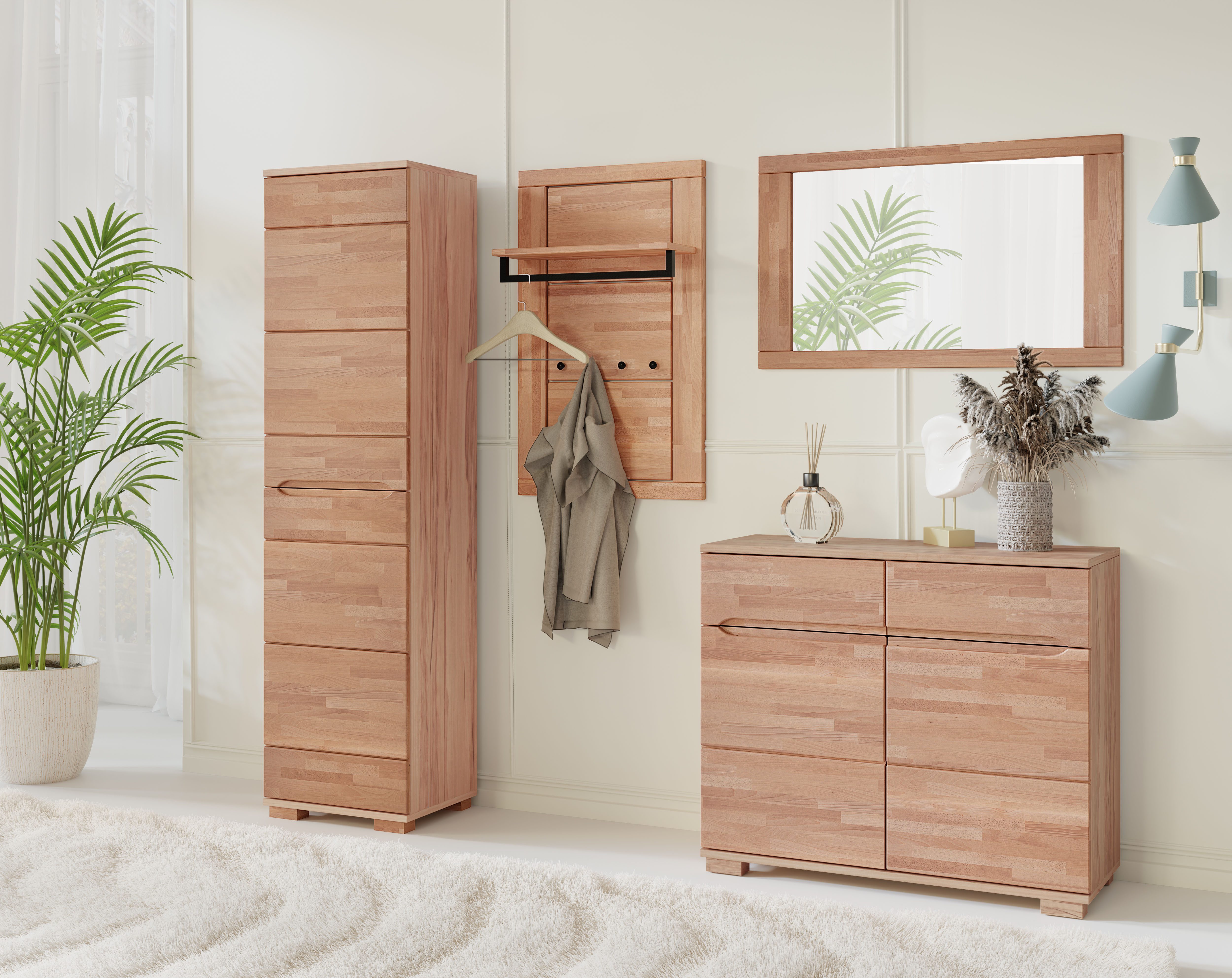 Home affaire Schuhschrank VETRO Mehrzweckschrank, 7 Fächer, Türen L/R montierbar, Griffmulden Kernbuche B/T/H: 50/40/190cm, Fronten aus Massivholz