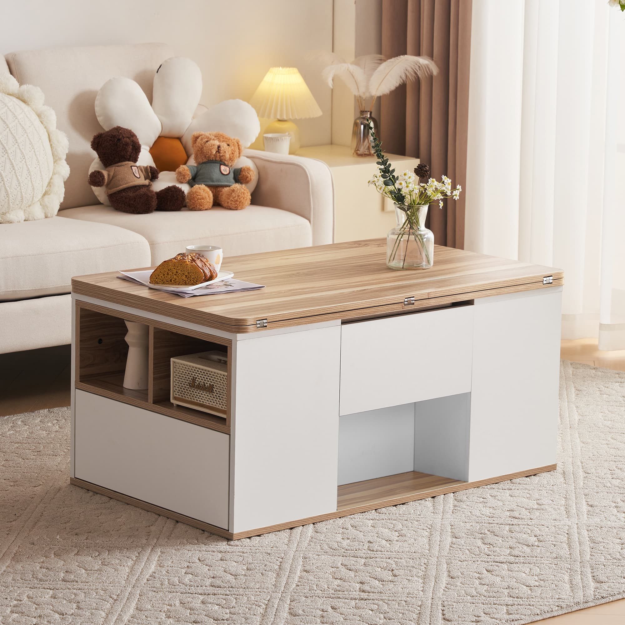 ANYSUN Couchtisch Freizeittisch Multifunktionst (Spar-Set, 1Tisch), Breite 100 cm, Tischplatte öffnet sich zu 2 Tischen