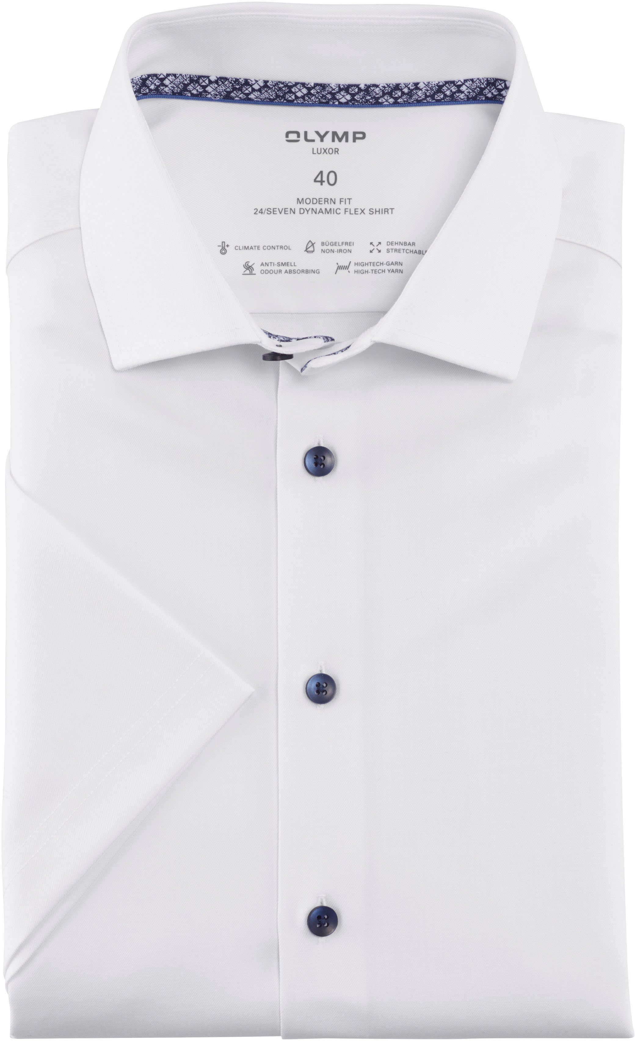 OLYMP Kurzarmhemd Luxor modern fit in 24/7 Dynamic Flex Quality weiß | Klassische Hemden