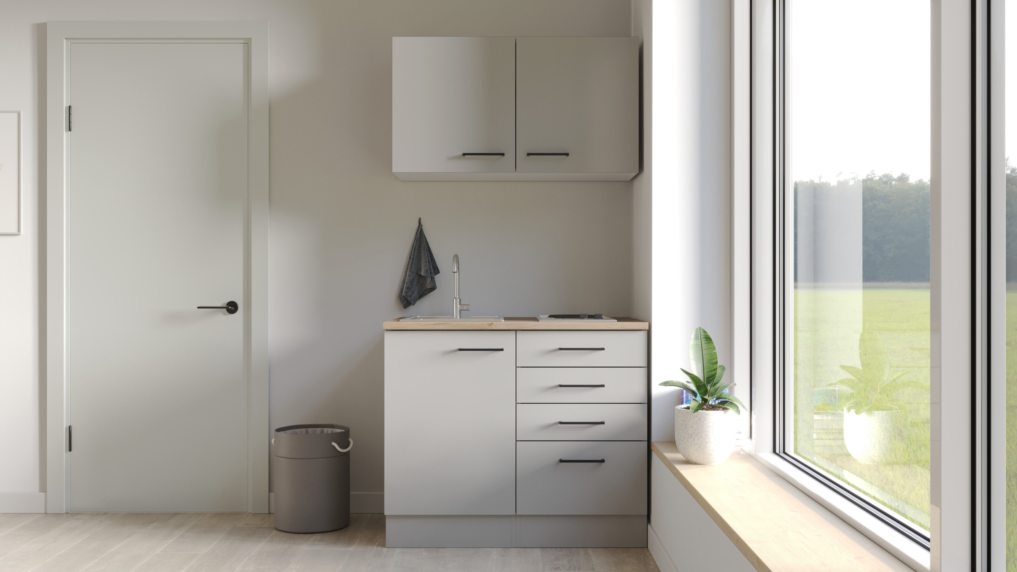 Flex-Well Pantryküche Lund, mit E-Geräten, Gesamtbreite 100 cm, gänzende Fronten