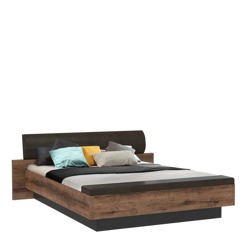 Forte Möbel Bettgestell Bettanlage Doppelbett Bett inkl. Fußbank  Schlammeiche Schwarz 180 x 200 cm ohne Nachtkonsolen