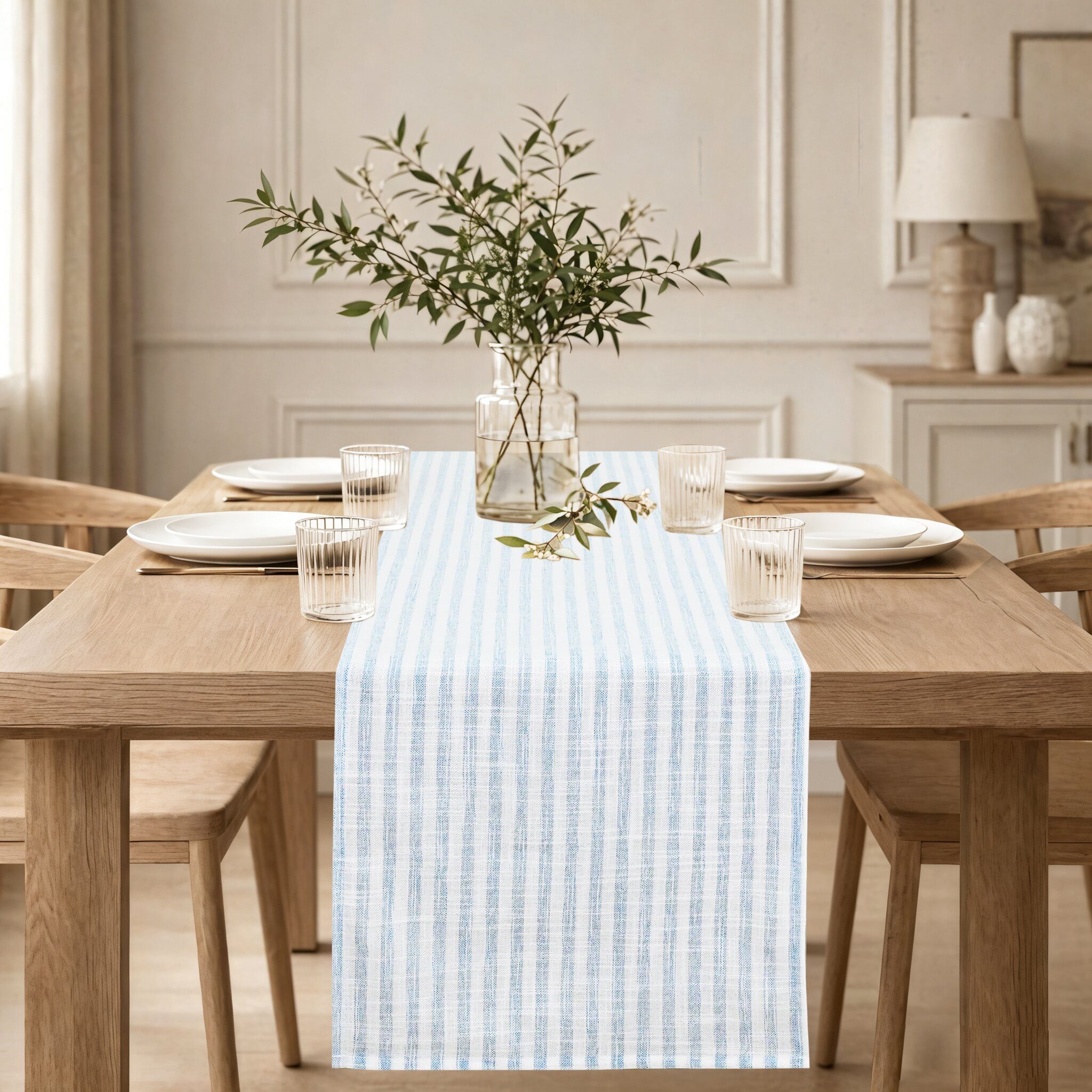 OTTO home Tischläufer Marric (Packung 1-tlg), halbtransparenter Tischläufer, Leinenoptik mit Streifen