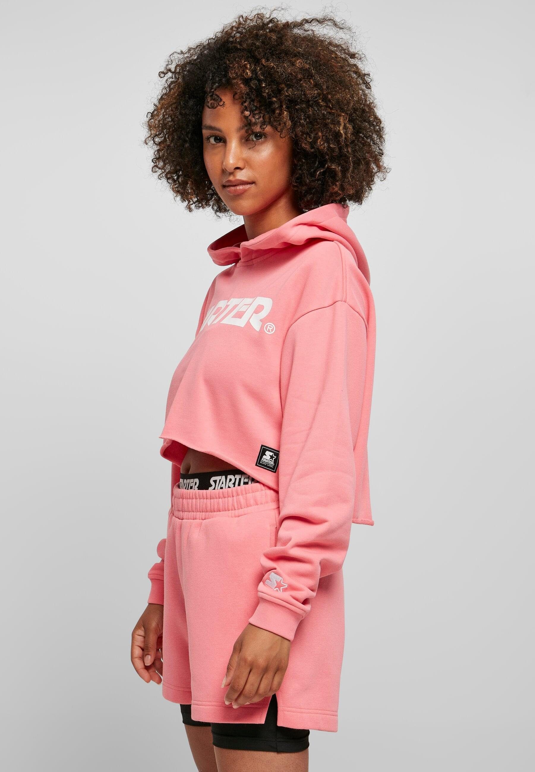 Kapuzenpullover pinkgrapefruit Label Ladies Damen Hoody Starter Starter Cropped Black (1-tlg)