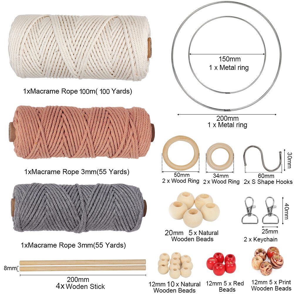 OSTWOLKE DIY Makramee Kit Makramee Cord für Anfänger Erwachsene mit Anleitung Bastelgarn, (1-St)