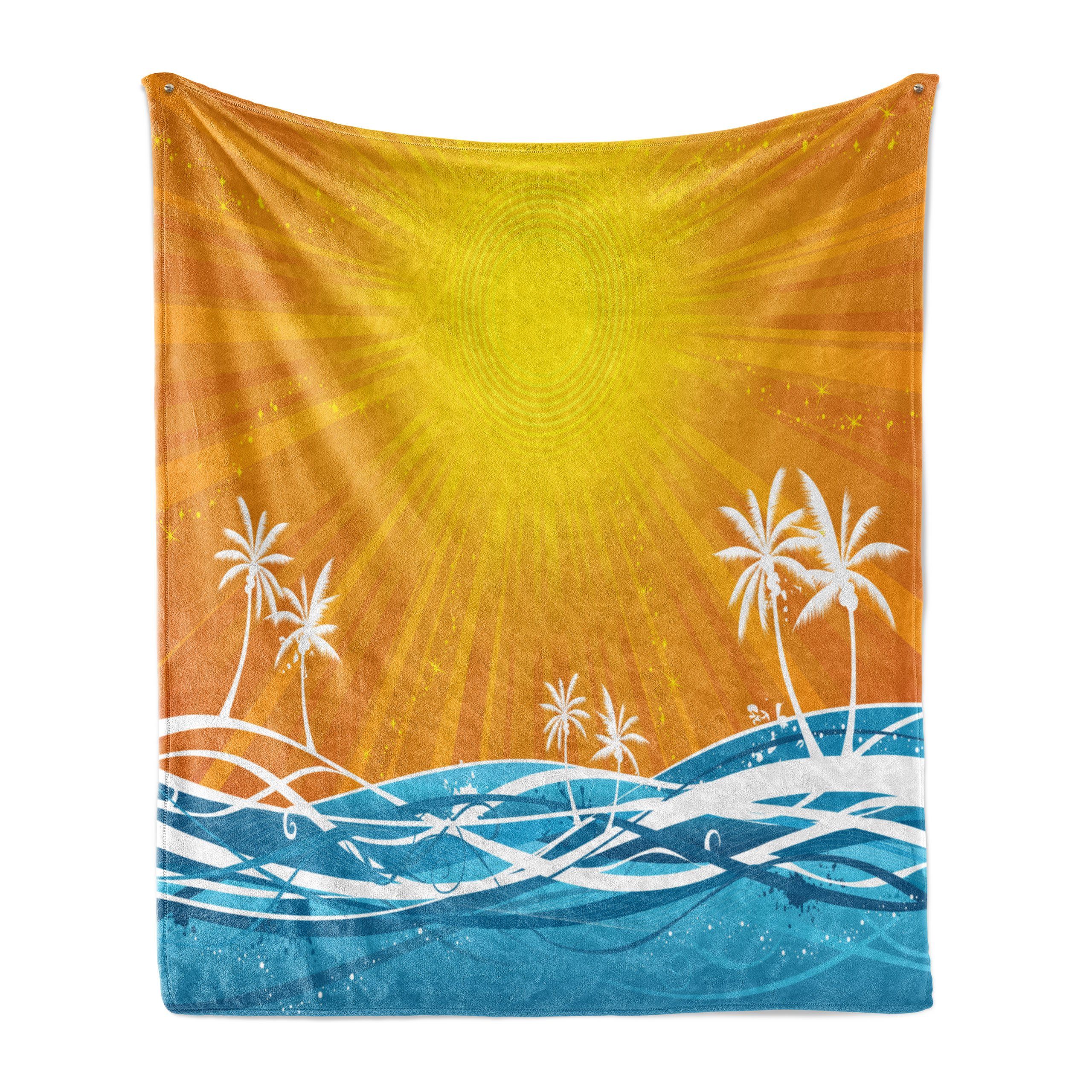 Sommer Wohndecke Wellenförmige den Ozean Abakuhaus, Plüsch für und Außenbereich, Gemütlicher Innen- Palmen Linien