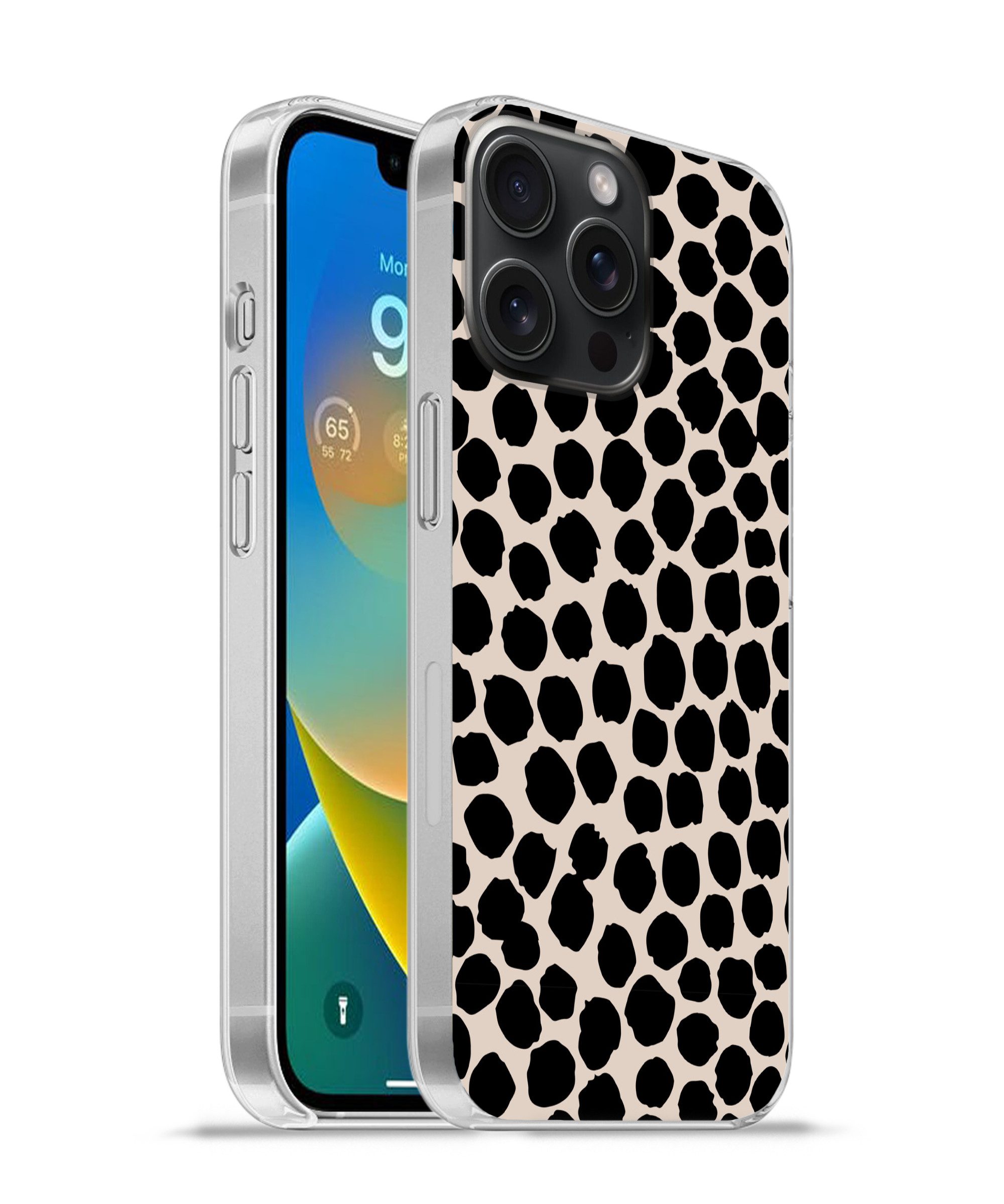 Handyhülle für Apple iPhone 15 Pro Max Polka dots - Schwarz - Beige