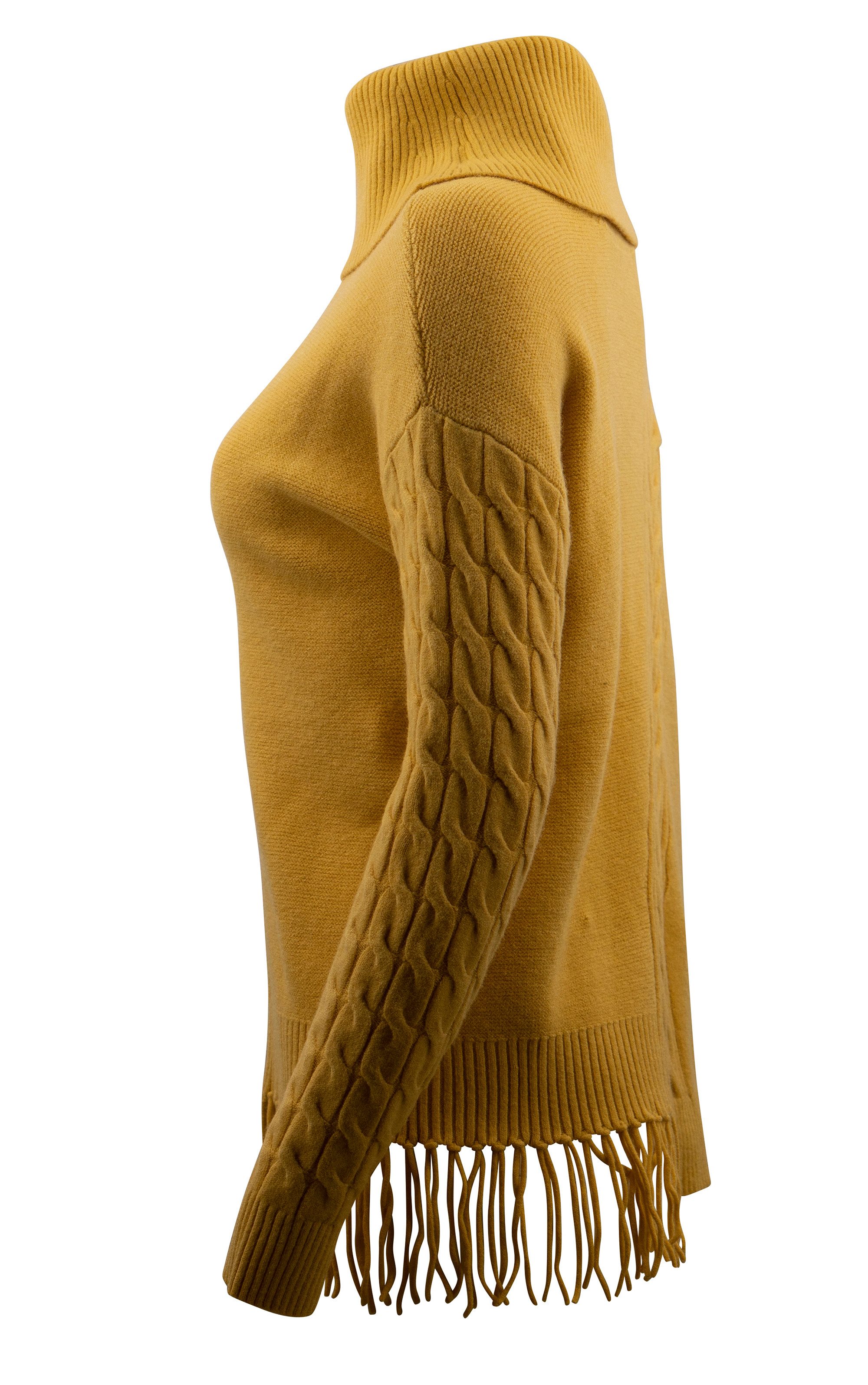 Passioni Rollkragenpullover mit Zopfmusterdetails und Fransen