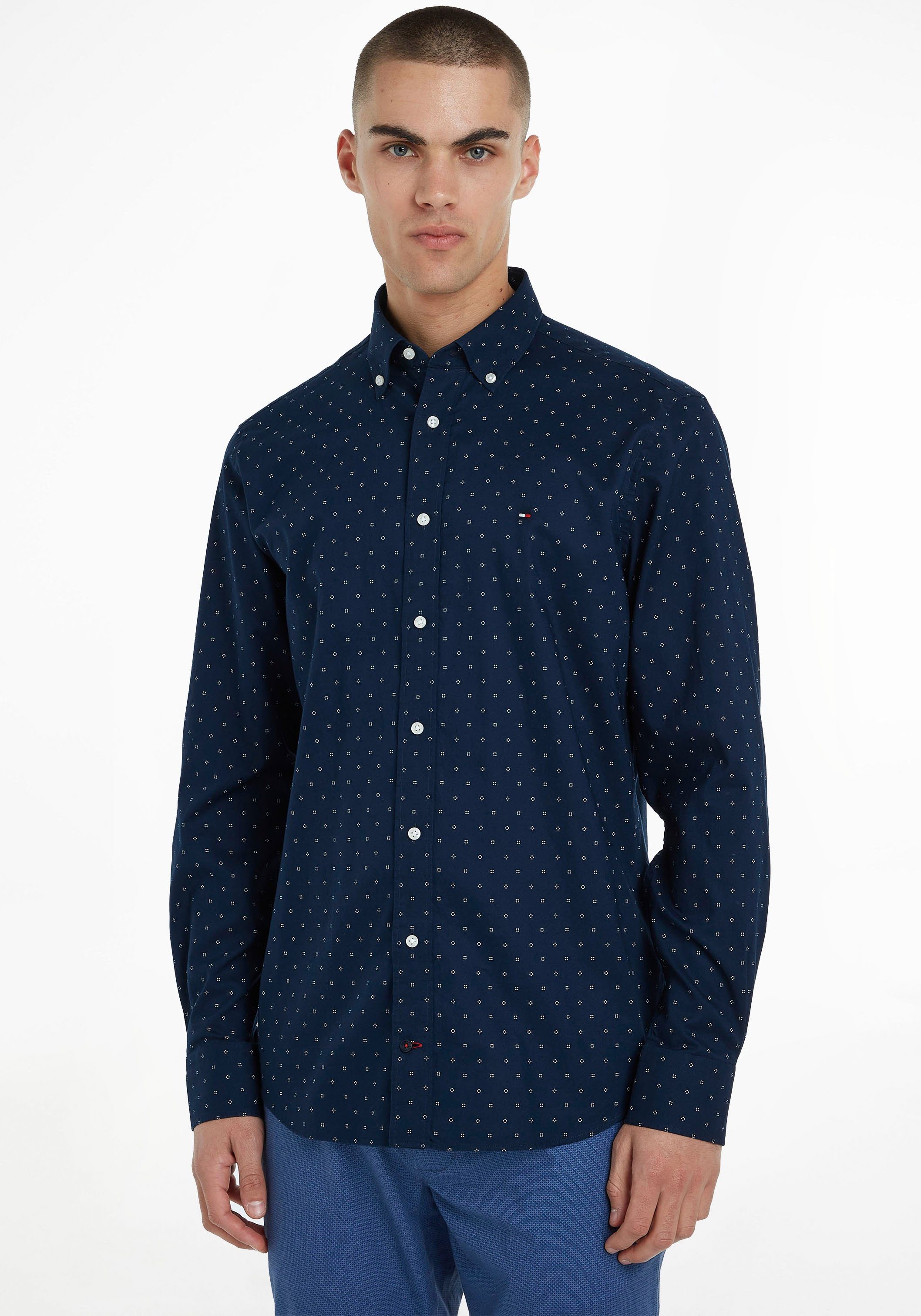 Tommy Hilfiger TAILORED Businesshemd CL-W GEO OXF PRINT RF SHIRT mit Tommy Hilfiger Logo-Flag auf der Brust