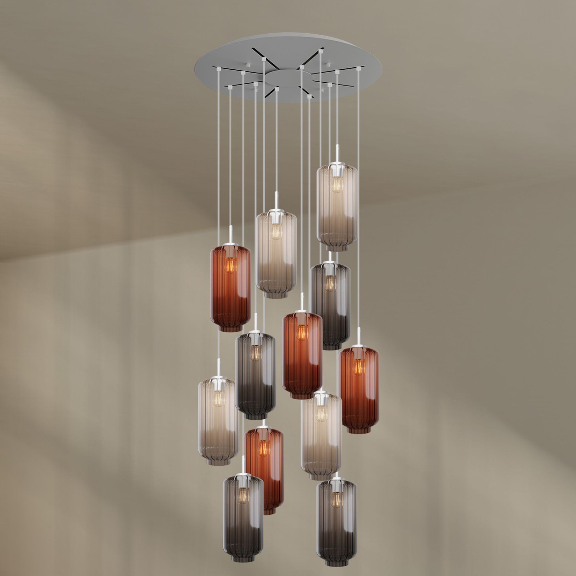 s.luce Pendelleuchte Velo Galerieleuchte 12-flg Ø 80cm Baldachin Ø 18cm Mehrfarbig