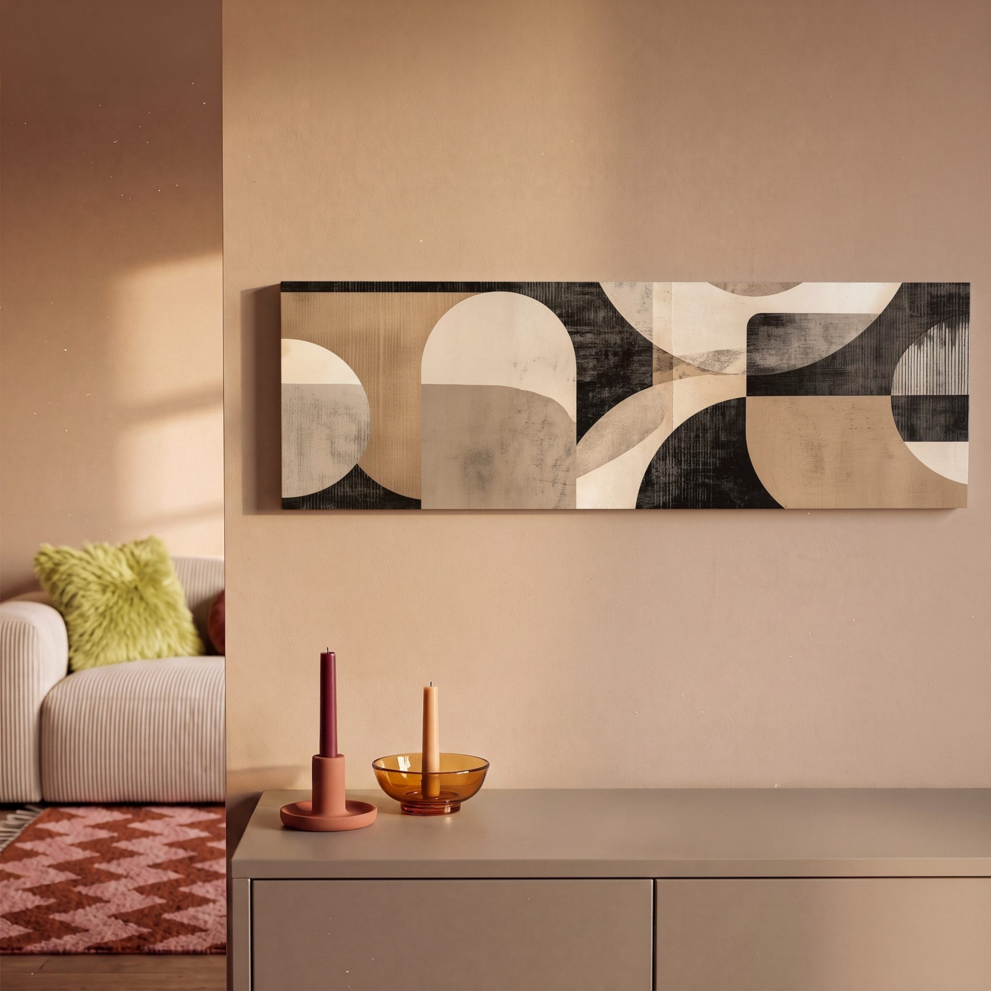 OneMillionCanvasses® Leinwandbild Panorama Abstrakt - Formen - Modern - Beige, Fotodruck (1 St), Wandbild, Deko Schlafzimmer Wohnzimmer Flur 60x20 cm – Bild 2 von 5