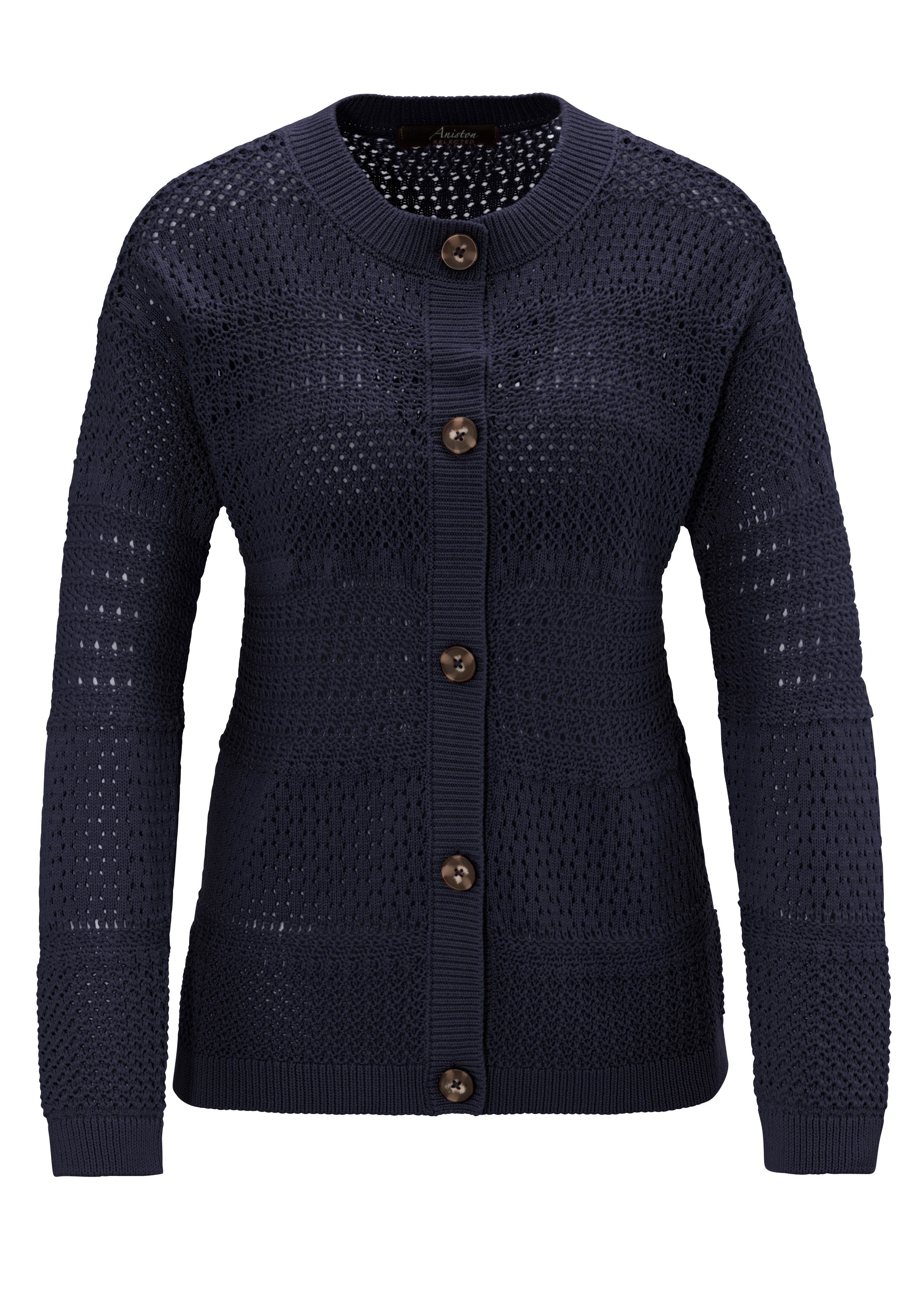 NEUE im Aniston KOLLEKTION SELECTED Strickjacke Strickmuster-Mix marine -