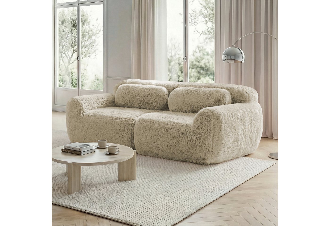 Odikalo Sofa Ecksofa Schlafsofa Modulares Sofa, Plüschstoff, 2-Sitzer Sofa, Plüschstoff, rahmenloses modulares Design, frei kombinierbar, mit Kissen. Weich, hochelastischer Schaumstoff, rutschfester Boden, geeignet für Wohnzimmer, Schlafzimmer, Arbeitszimmer