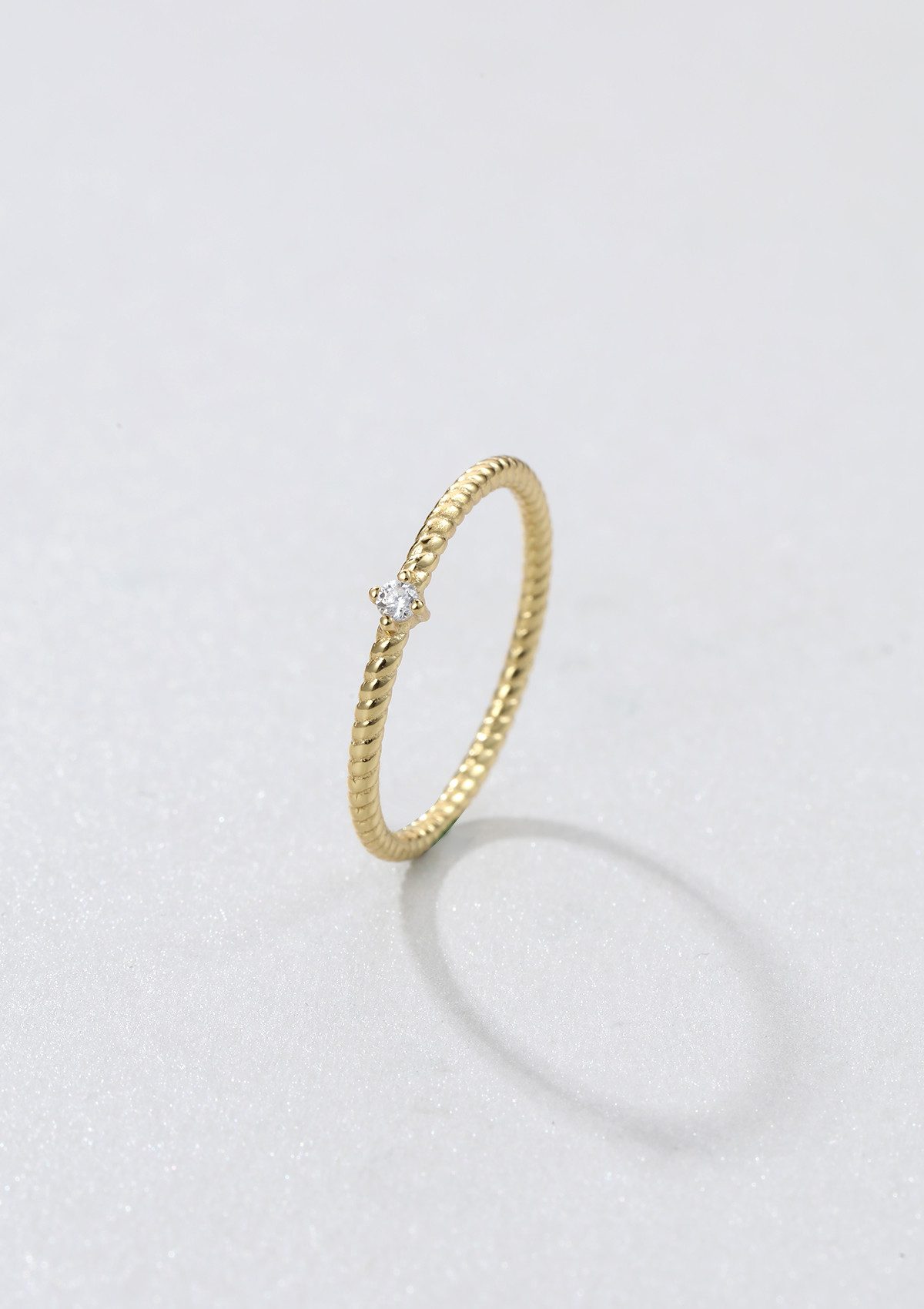 Hey Happiness Fingerring Zirkonia Solitär, Kordelring gedreht, 925 Silberring Damen, Verlobungsring Trauring