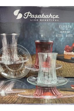 Pasabahce Teeglas Elysia, Glas, 12-teiliges Teeglas Set mit Untertassen, für die Spülmaschine geeignet