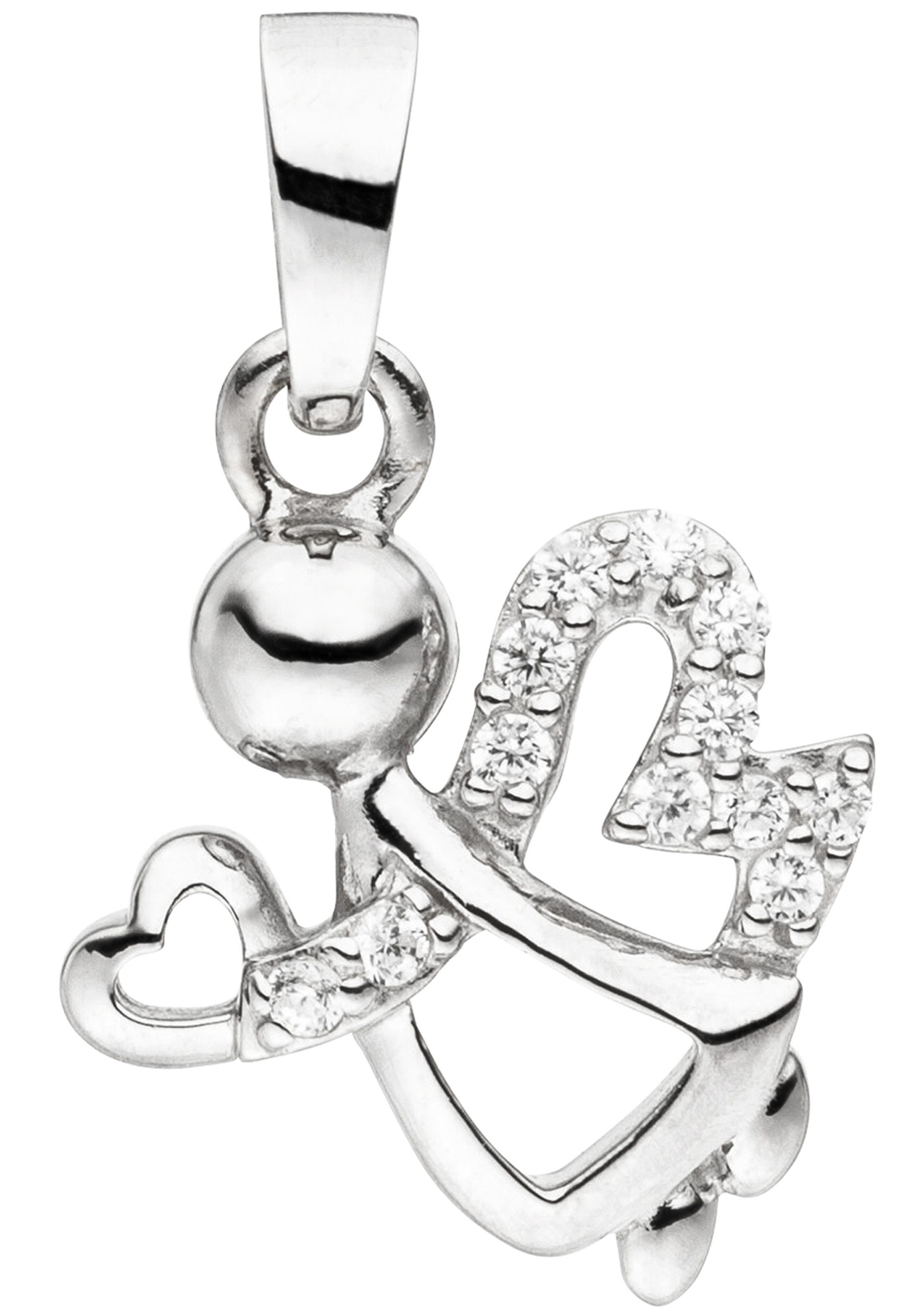 JOBO Kettenanhänger Anhänger Kinderanhänger Engel Schutzengel, 925 Silber rhodiniert mit 12 Zirkonia