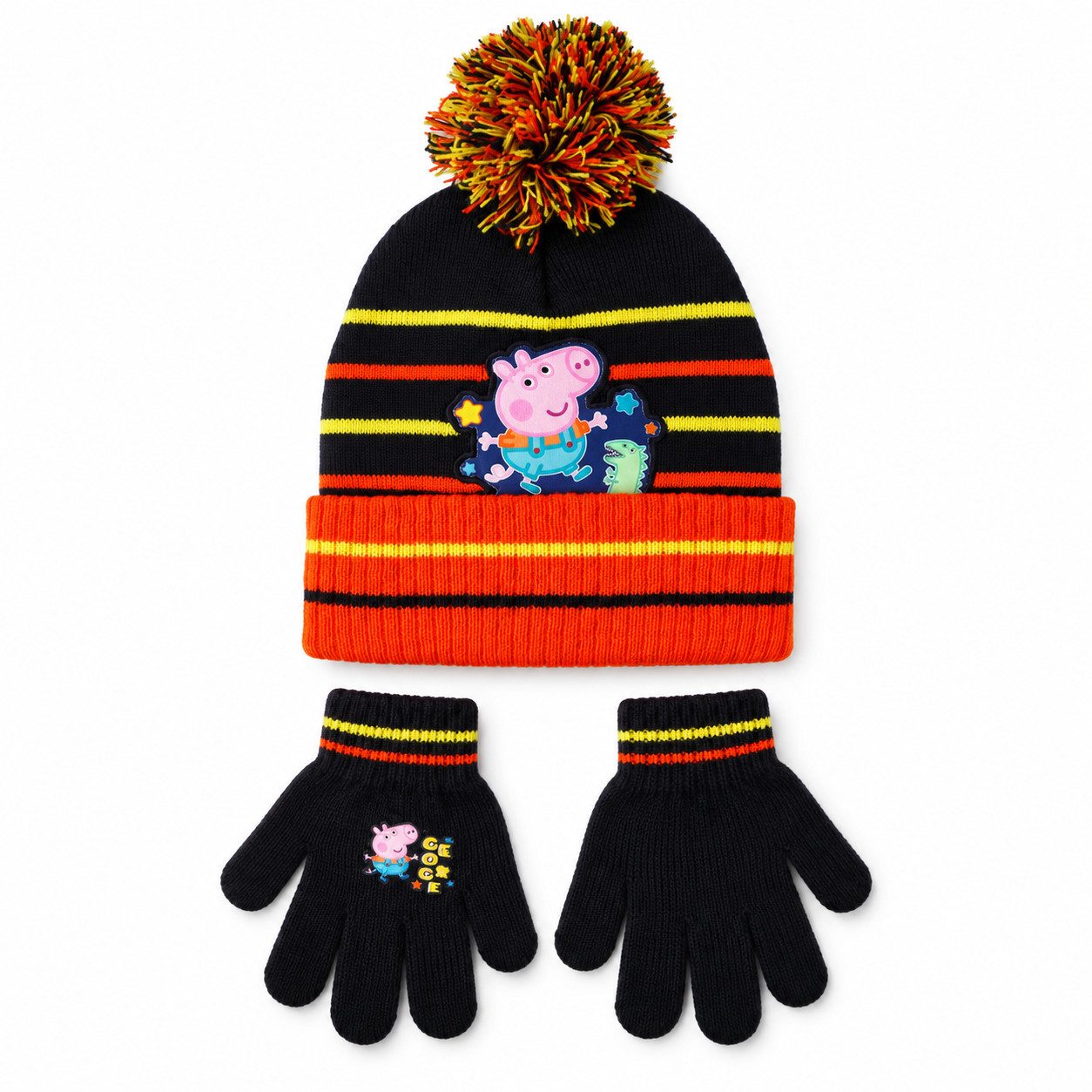 Peppa Pig Bommelmütze Peppa Wutz George Jungen Kinder Wintermütze plus Handschuhe Gr. 52 oder 54