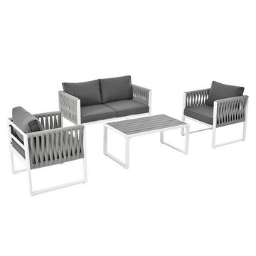 WISHDOR Gartenlounge-Set Gartenmöbel Set Seil, (1 Couchtisch, 2 Sessel, 1 2-Sitzer), für 4 Personen mit Kissen und Eisenrahmen