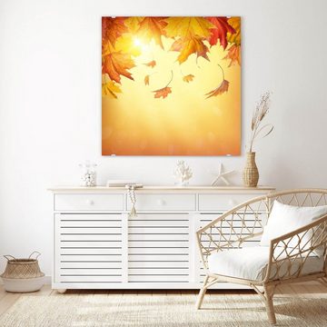 Primedeco Glasbild Wandbild Quadratisch Fallende Blätter im Herbst mit Aufhängung, Blumen