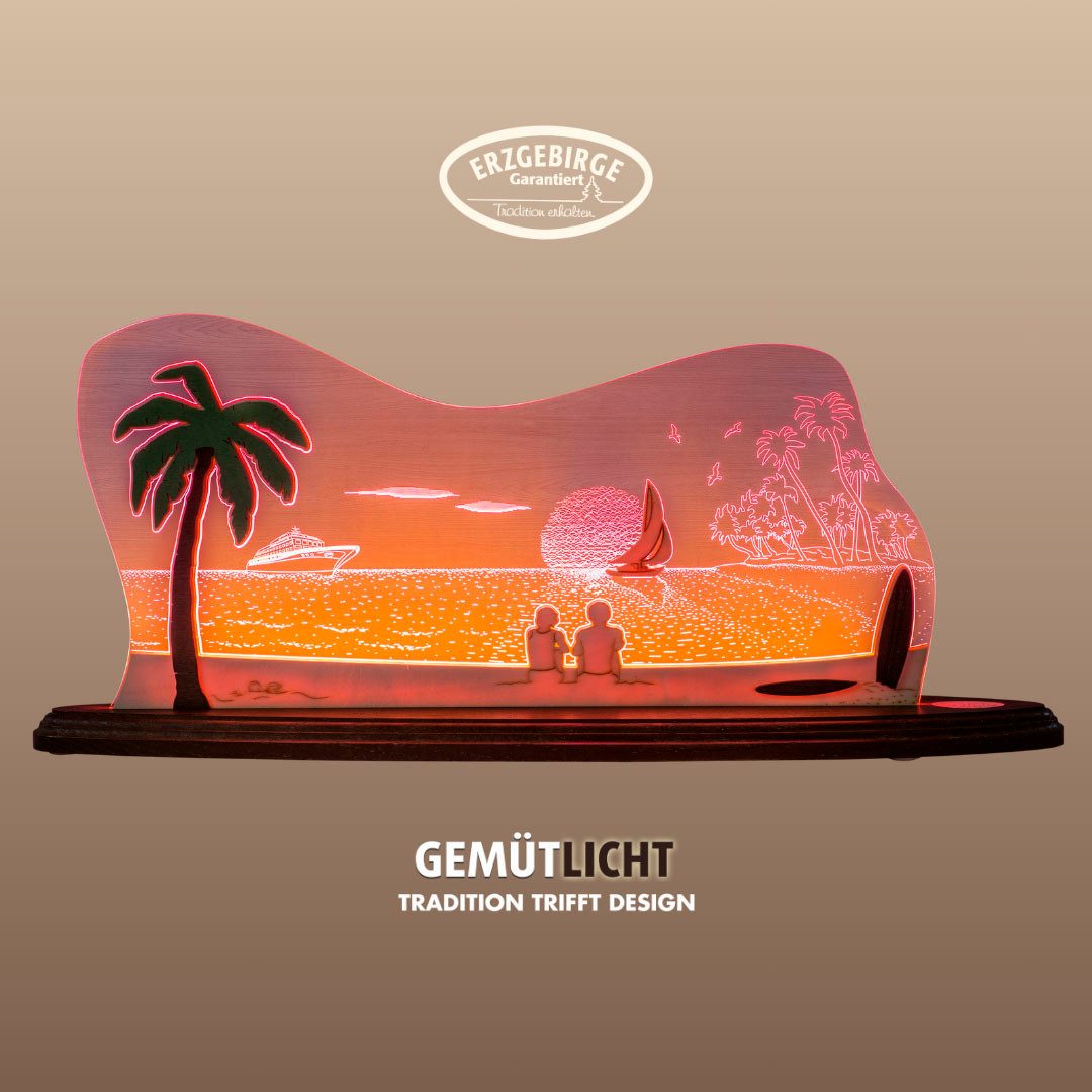 Weigla LED Dekolicht Südsee, Holz & Acrylglas, ROT-NATUR-BRAUN, Made in Germany, LED wechselbar, Neutralweiß, Erzgebirge garantiert, Dekolampe für Innen, Dekoleuchte