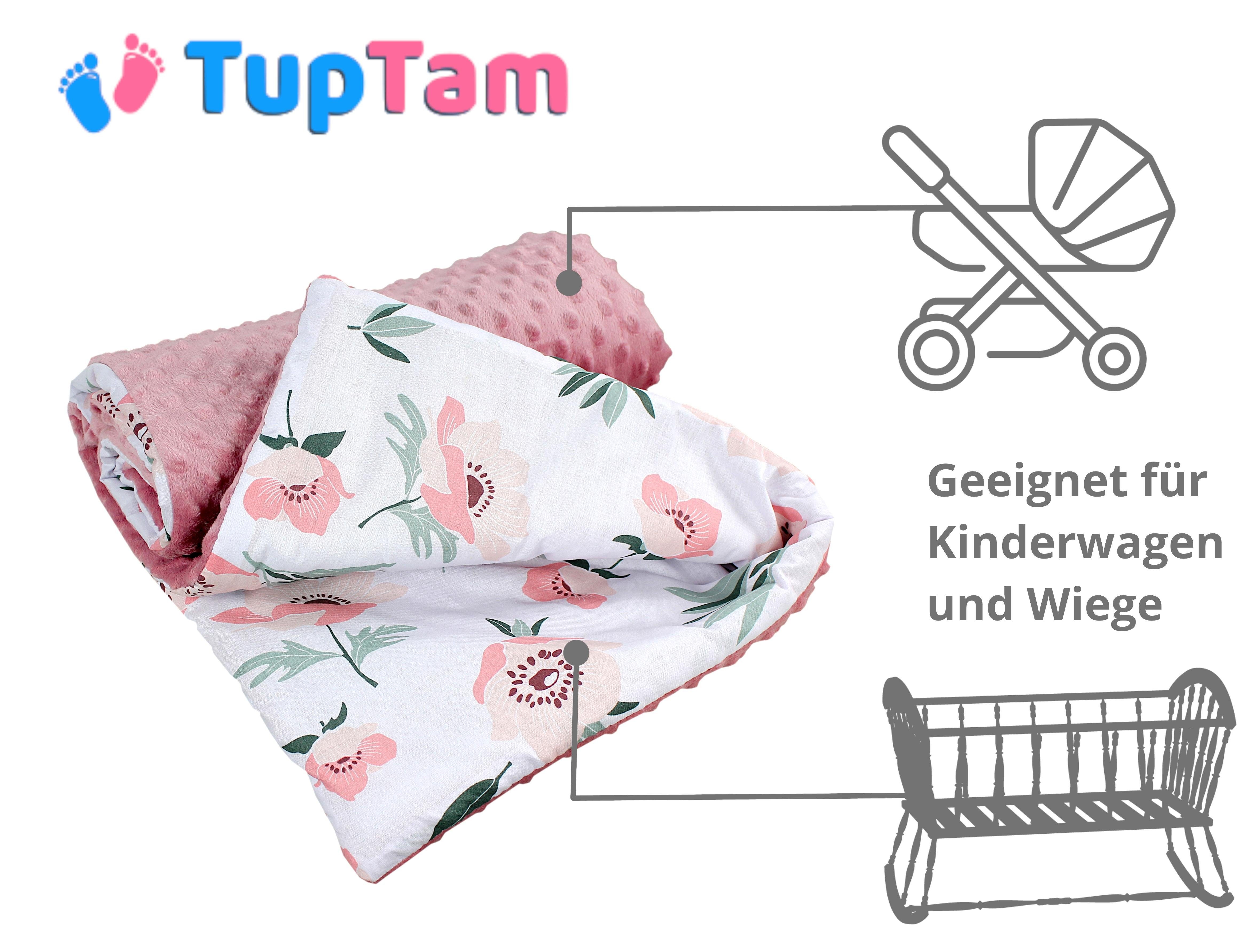 Einschlagdecke SET Babyschale Autositz 85x85 Einschlagdecke Decke für TupTam Baby Blumen Rosa 2er / Minky,