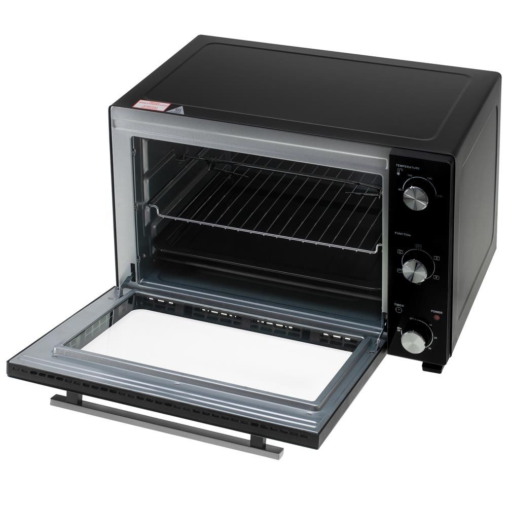Adler Minibackofen AD 6026, Elektrobackofen, 48L, Umluft, Timer, Mini Backofen, Drehspieß, schwarz