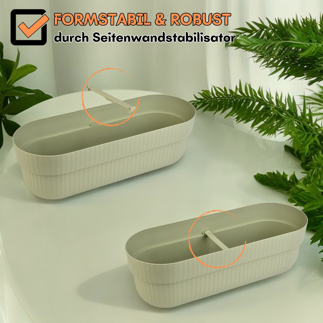 Engelland Blumenkasten mit Wasserspeicher/Drainagesystem und Abstandshalter (Vorteils-Set, 1 St), Blumentopf, 50 cm, PP-Kunststoff, Balkonkasten, länglich, formstabil
