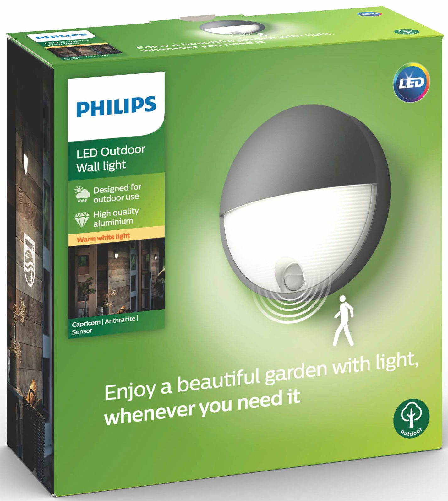 Philips LED Außen-Wandleuchte myGarden Capricorn, 600lm, Anthrazit, Abschaltautomatik, Bewegungsmelder, Leuchtdauer einstellbar, Memoryfunktion, LED fest integriert, Warmweiß