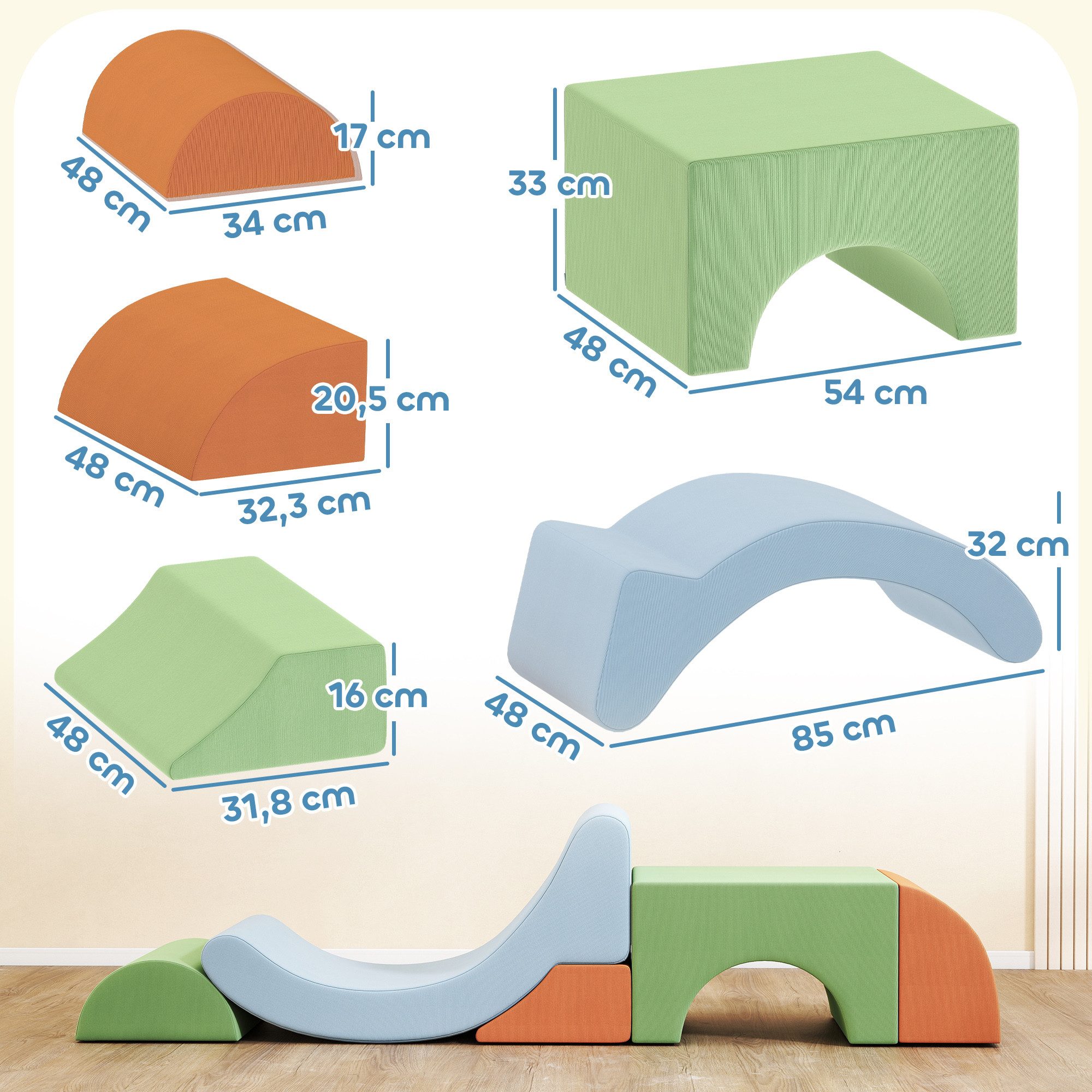 AIYAPLAY Bausteine Kinder Softbausteine Riesenbausteine Spielbausteine, (Kletter- und Spielset, 5 St., Bausteinset), Klettern Großbausteine mit Cord-Optik Bauklötze Mehrfarbig