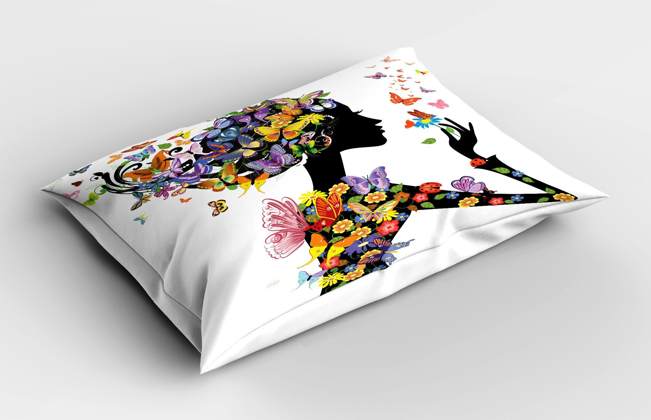 Kissenbezüge Dekorativer Standard Size Gedruckter Kopfkissenbezug, Abakuhaus (1 Stück), Bunt Blumen mit Schmetterling