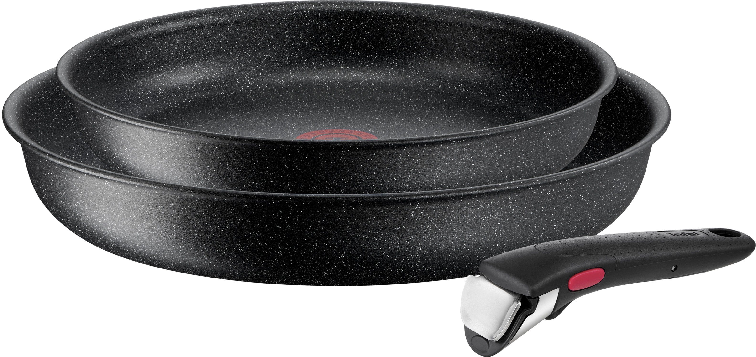 Tefal Pfannen-Set L39990 (Set, 3-tlg), Stone, Antihaft, Black Ingenio Thermo-Signal, Herdarten, Induktion abnehmbarer Griff, alle Aluminium