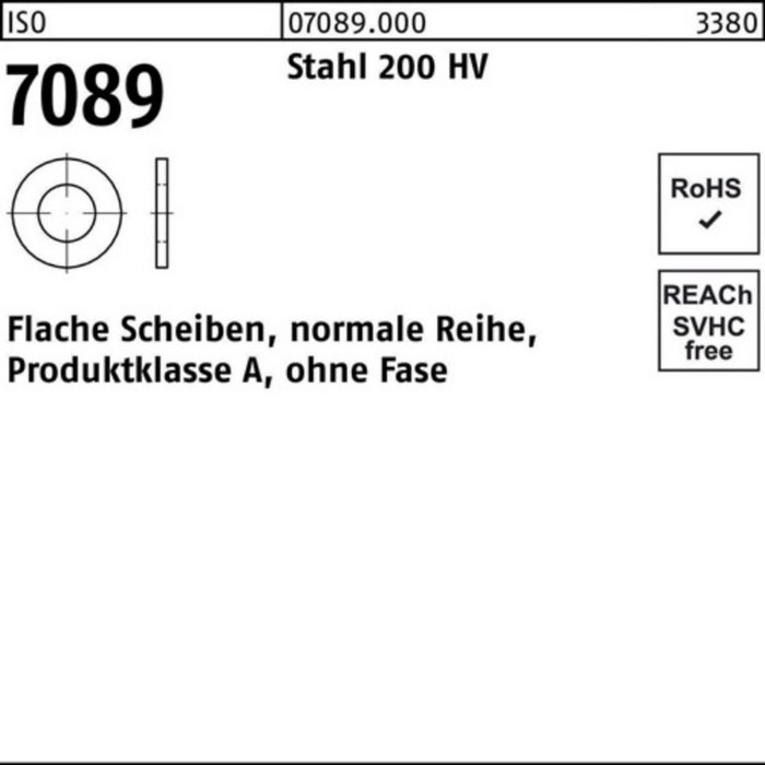 Bufab Unterlegscheibe 250er Pack Unterlegscheibe ISO 7089 o.Fase 16 Stahl 200 HV 250 StückI