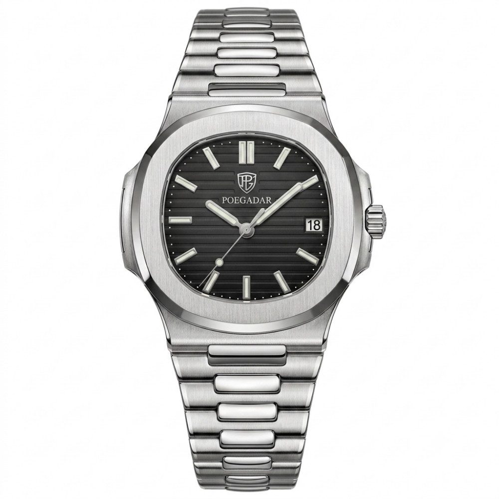 POEDAGAR Quarzuhr Armbanduhr wasserdicht Edelstahl Versteckter Druckknopfverschluss 613, Hardlex-Mineralglas, Wassergeschützt bis 3 bar