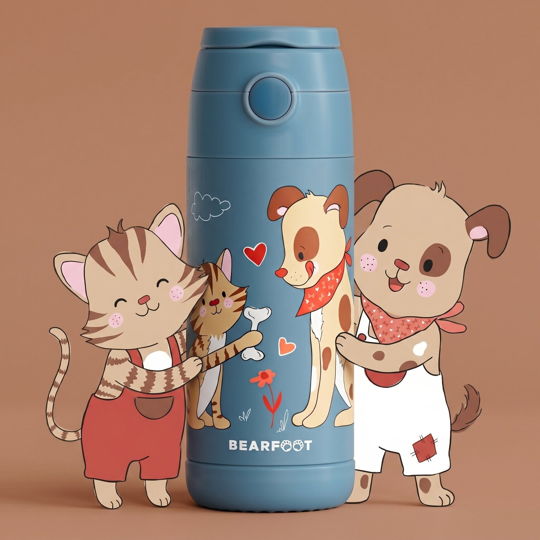 BEARFOOT Trinkflasche Thermo Kinder Trinkflasche Edelstahl - Hund & Katze blau, Thermosflasche, auslaufsicher, Edelstahl, Kinderflasche, BPA-frei – Bild 2 von 5