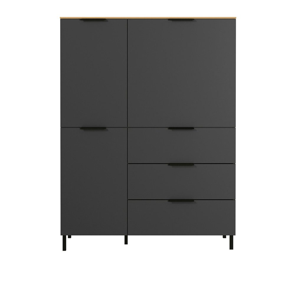 Lomadox Highboard RIOS-01, Highboard in graphit mit Navarra Eiche Nb., B/H/T: ca. 109/146/40 cm. Reduzierter Preis € 639,85. Unverbindliche Preisempfehlung € 867,99