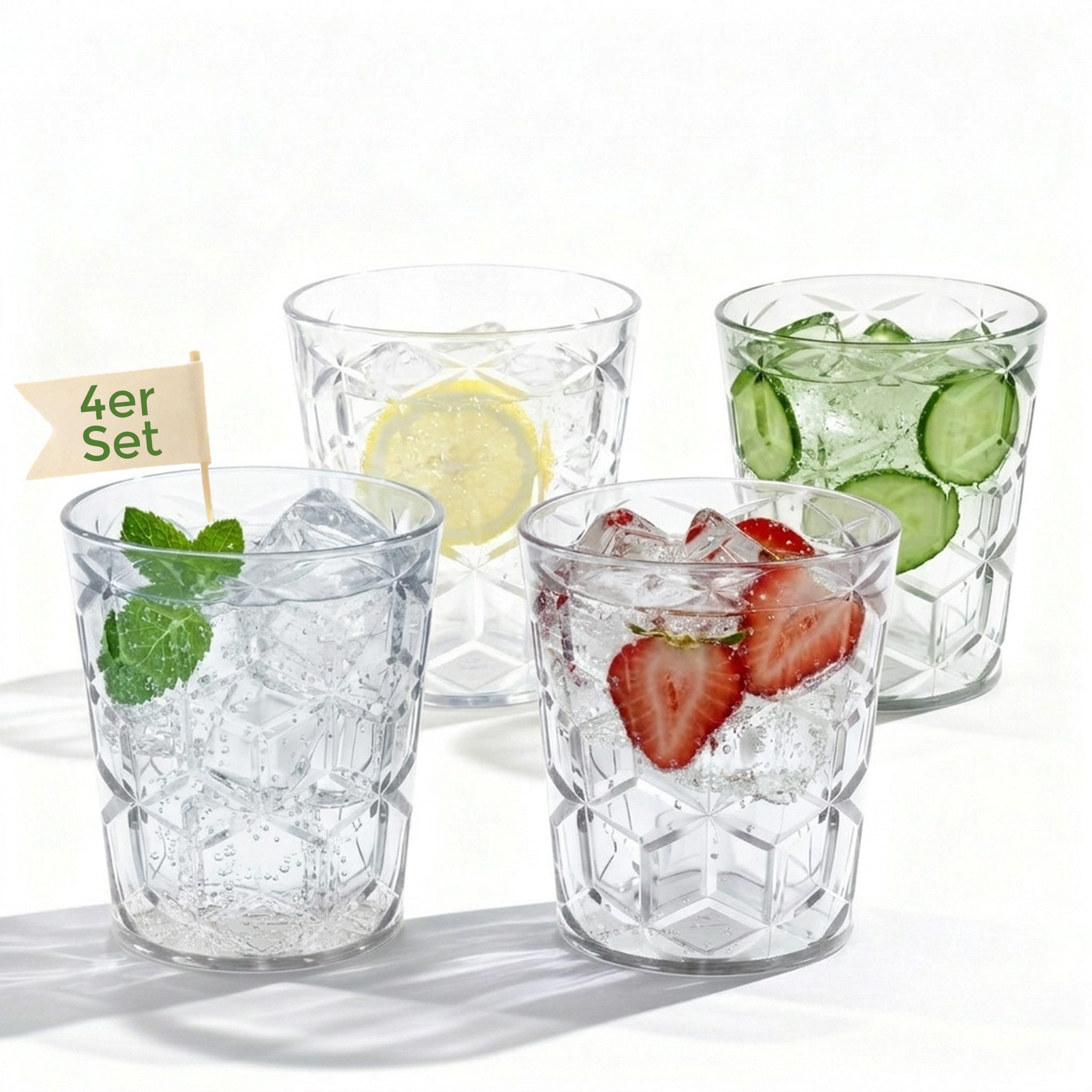 Hausfelder Gläser-Set Tritan Trinkgläser, 4er Set transparent, Diamond Design, 4-tlg., Kunststoff